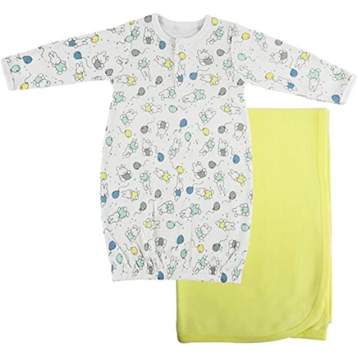 Picture of Bambini CS-0104 Print Infant Gown & Recieving Blanket&#44; Yellow - Newborn