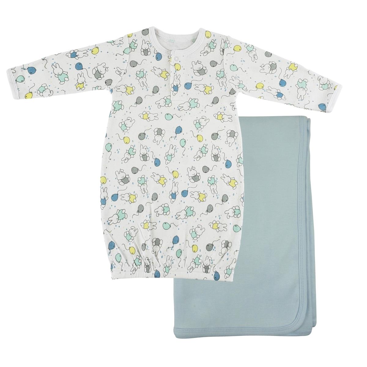 Picture of Bambini CS-0105 Print Infant Gown & Recieving Blanket&#44; Blue - Newborn