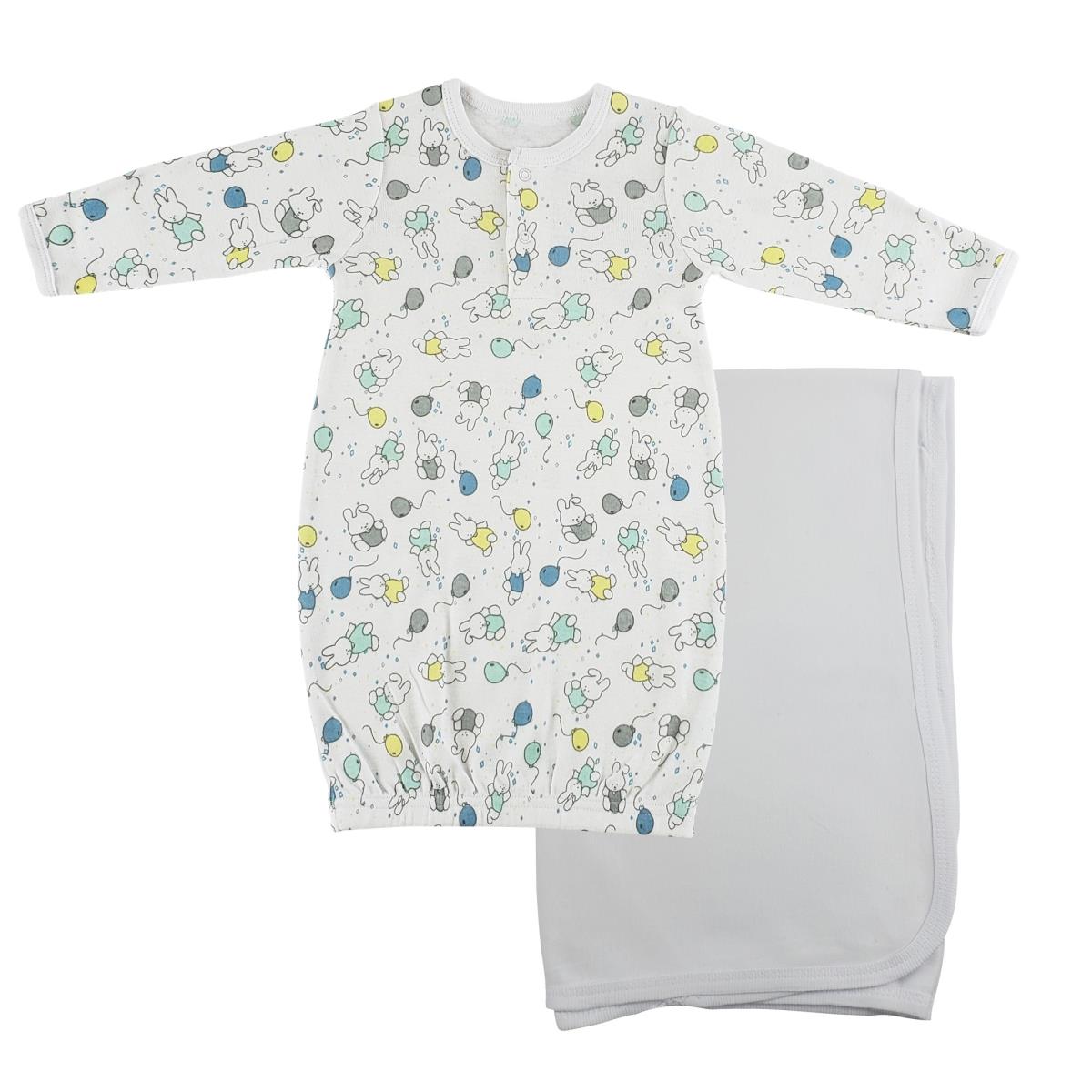 Picture of Bambini CS-0107 Print Infant Gown & Recieving Blanket&#44; White - Newborn