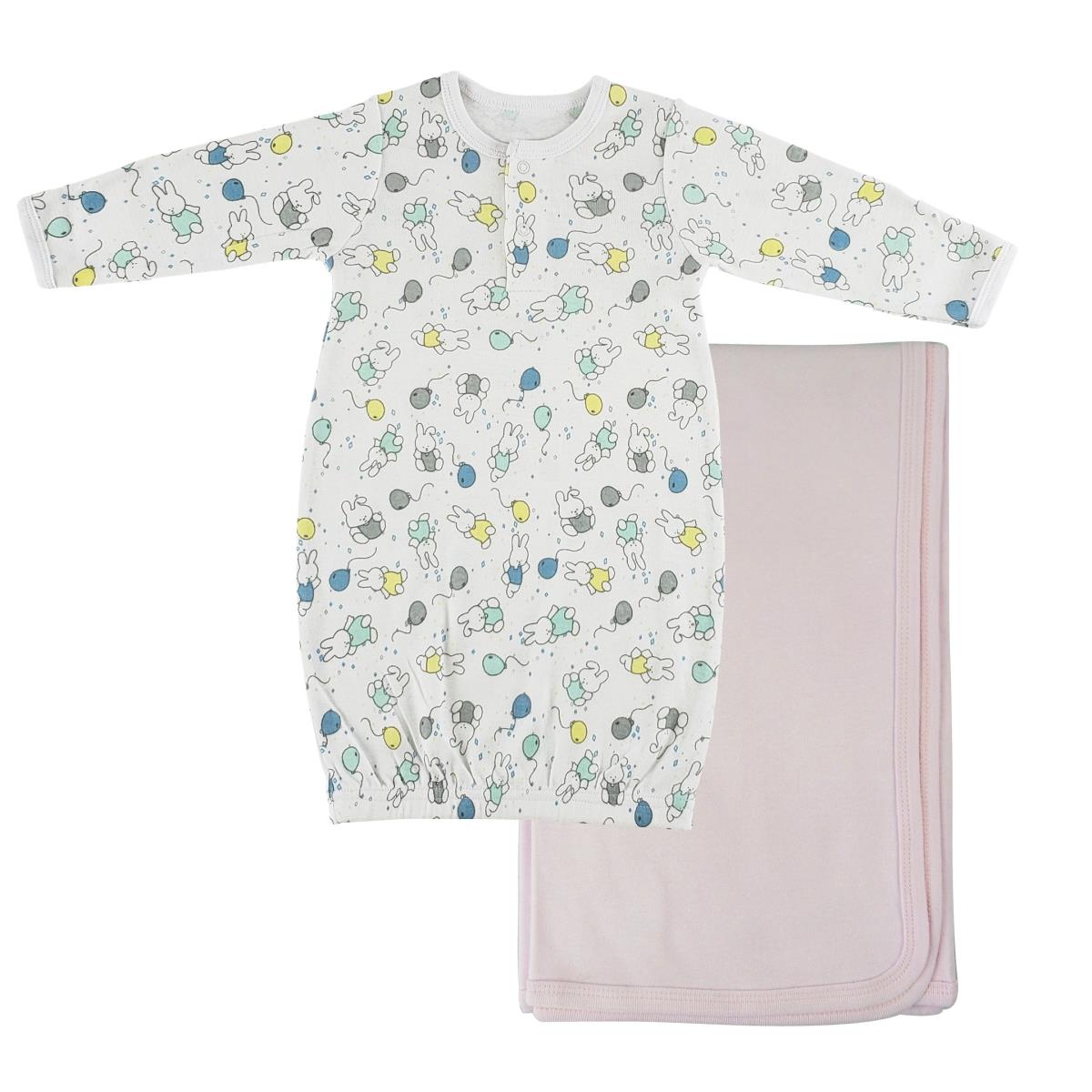 Picture of Bambini CS-0108 Print Infant Gown & Recieving Blanket&#44; Pink - Newborn