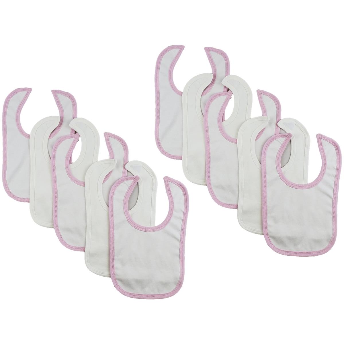 CS-0177 12.25 x 7.5 in. Baby Bibs, White & Pink - One Size - 10 per Pack