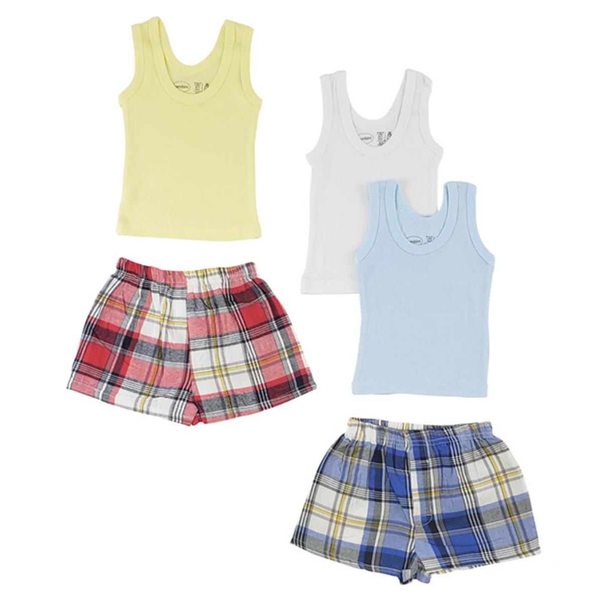 Picture of Bambini CS-0214S Boys Tank Tops & Boxer Shorts&#44; White & Blue - Small - 5 per Pack