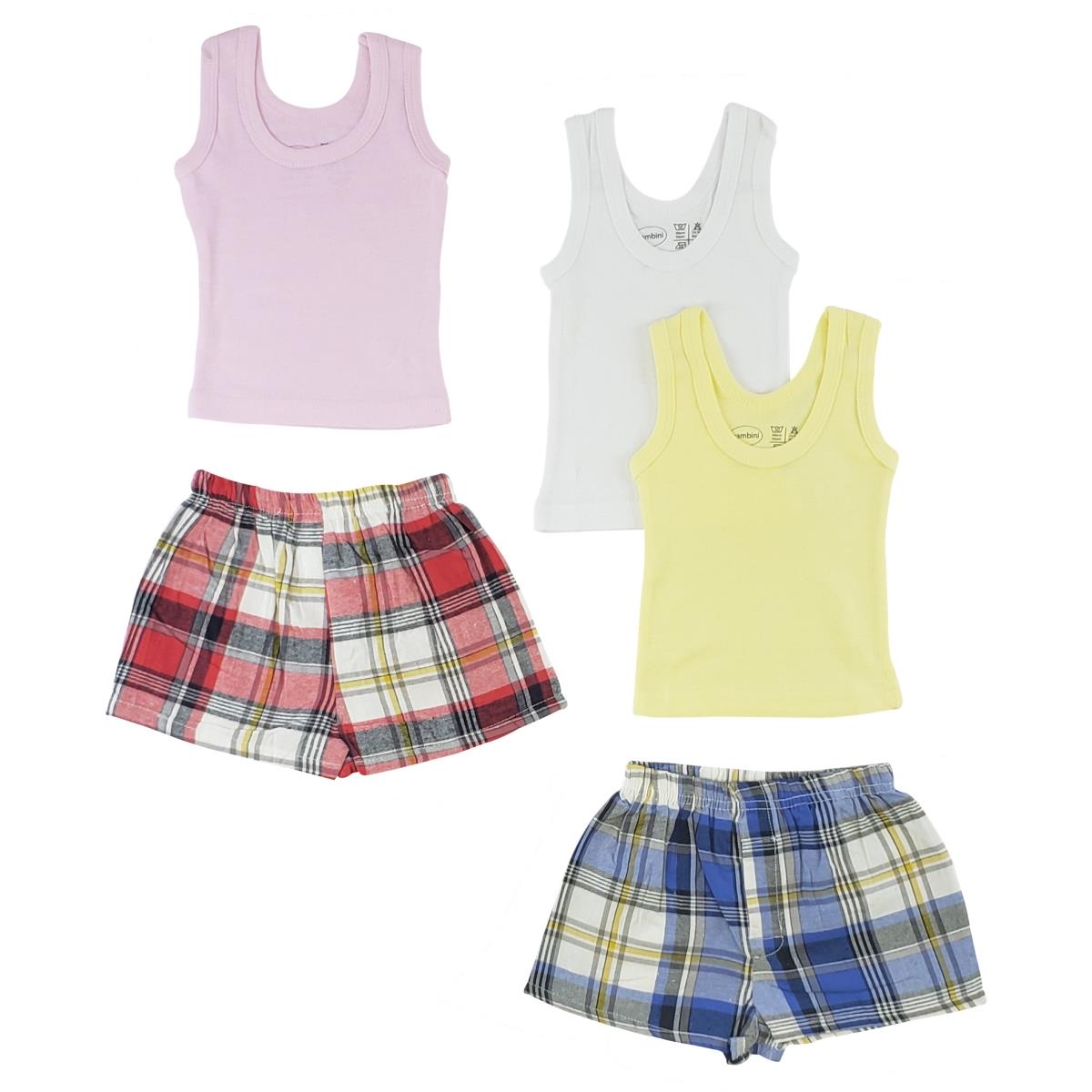 Picture of Bambini CS-0215L Girls Tank Tops & Boxer Shorts&#44; White & Pink - Large - 5 per Pack