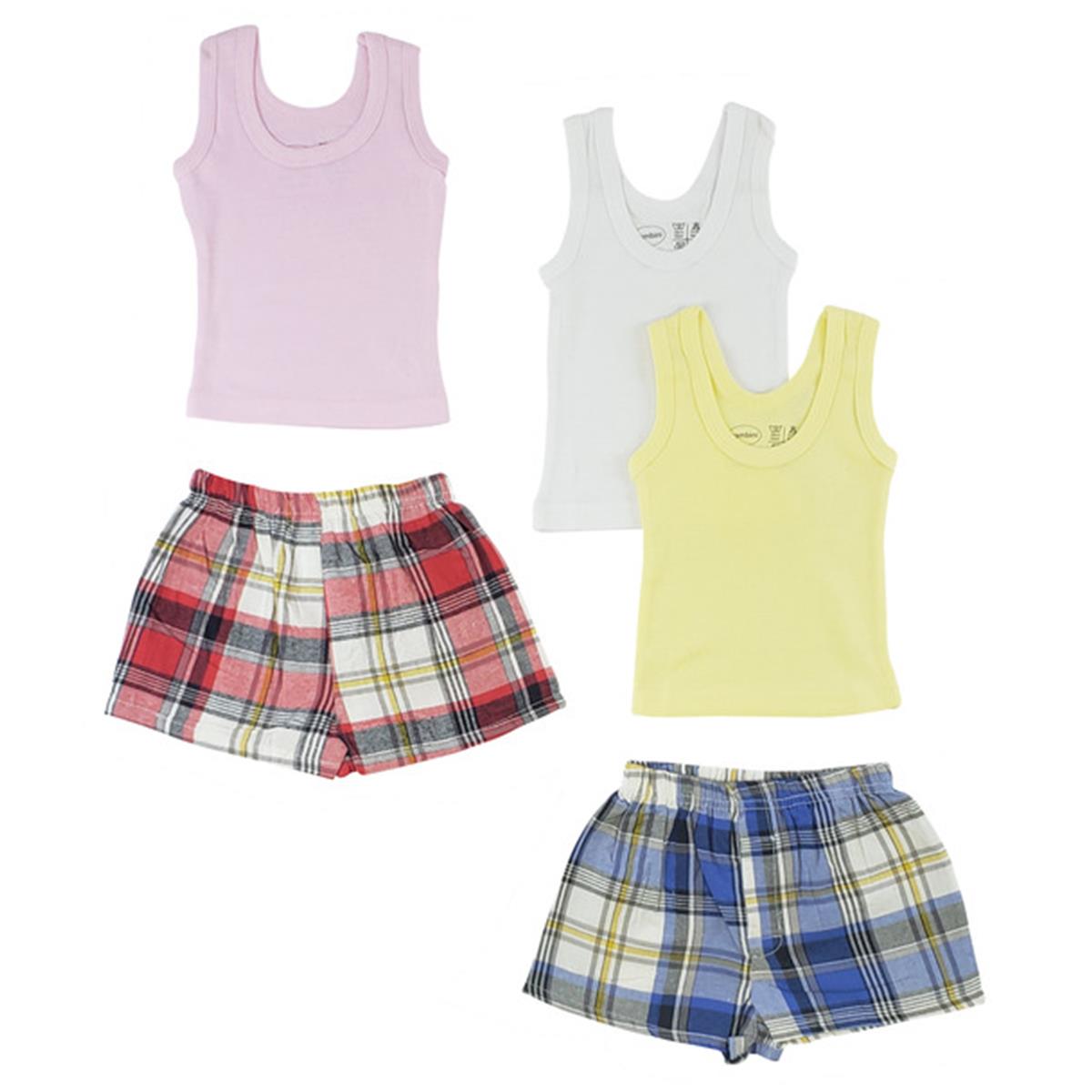 Picture of Bambini CS-0215S Girls Tank Tops & Boxer Shorts&#44; White & Pink - Small - 5 per Pack