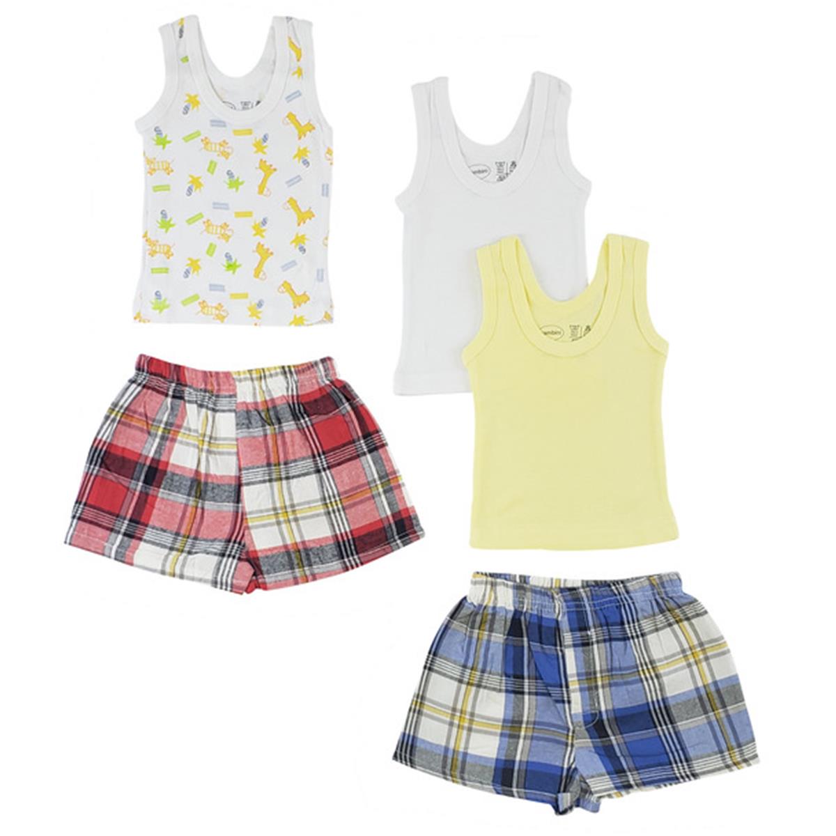 Picture of Bambini CS-0216M Boys Tank Tops & Boxer Shorts&#44; White & Yellow - Medium - 5 per Pack