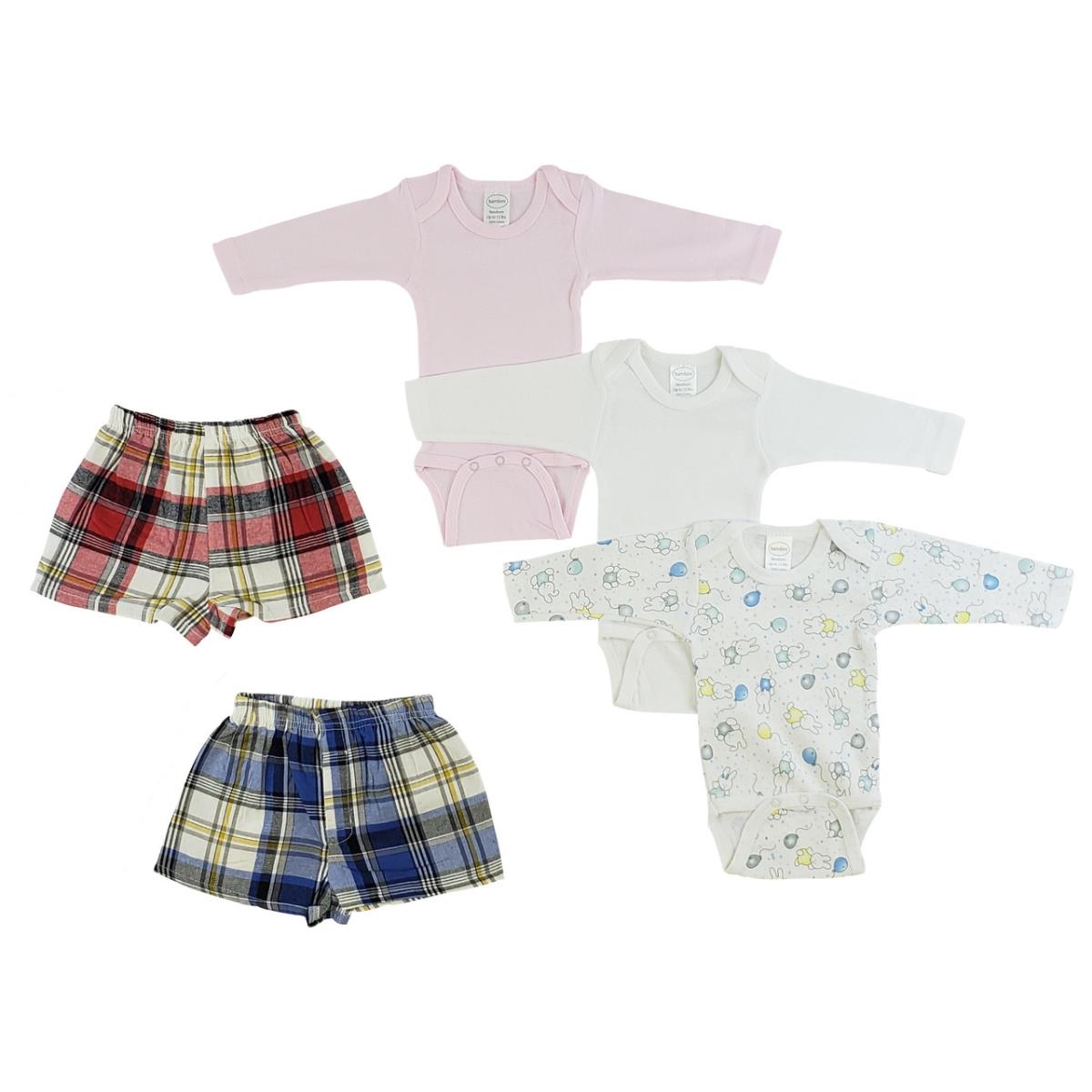 Picture of Bambini CS-0222NB Infant Girls Long Sleeve One Piece & Boxer Shorts&#44; White & Pink - Newborn - 5 per Pack