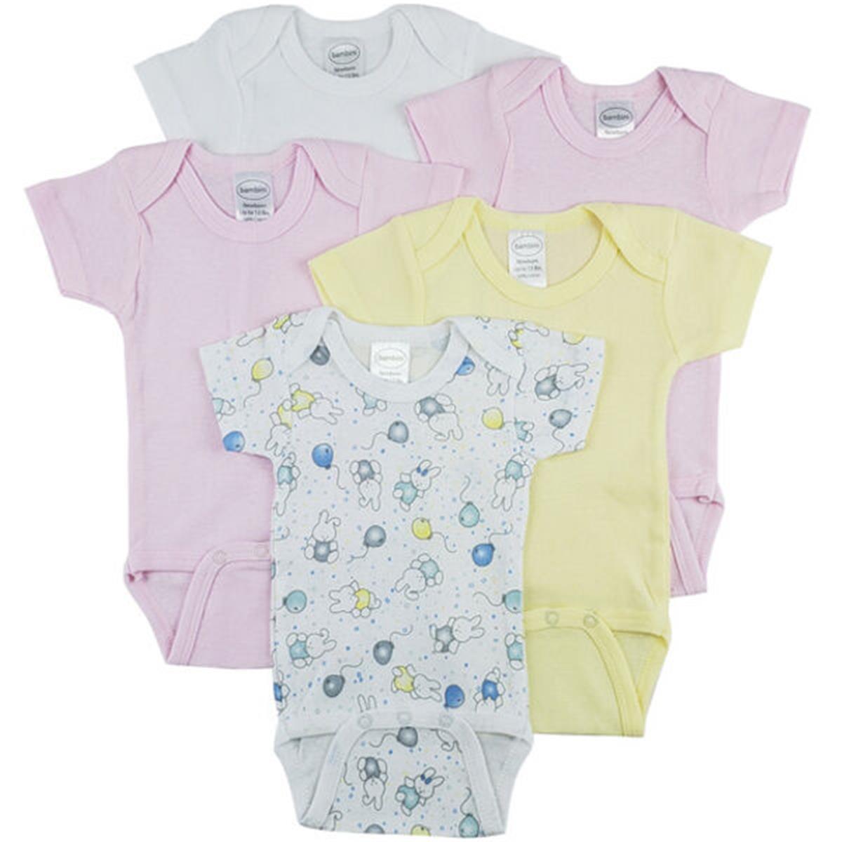 CS-0284NB Short Sleeve One Piece - White, Yellow & Pink - Newborn