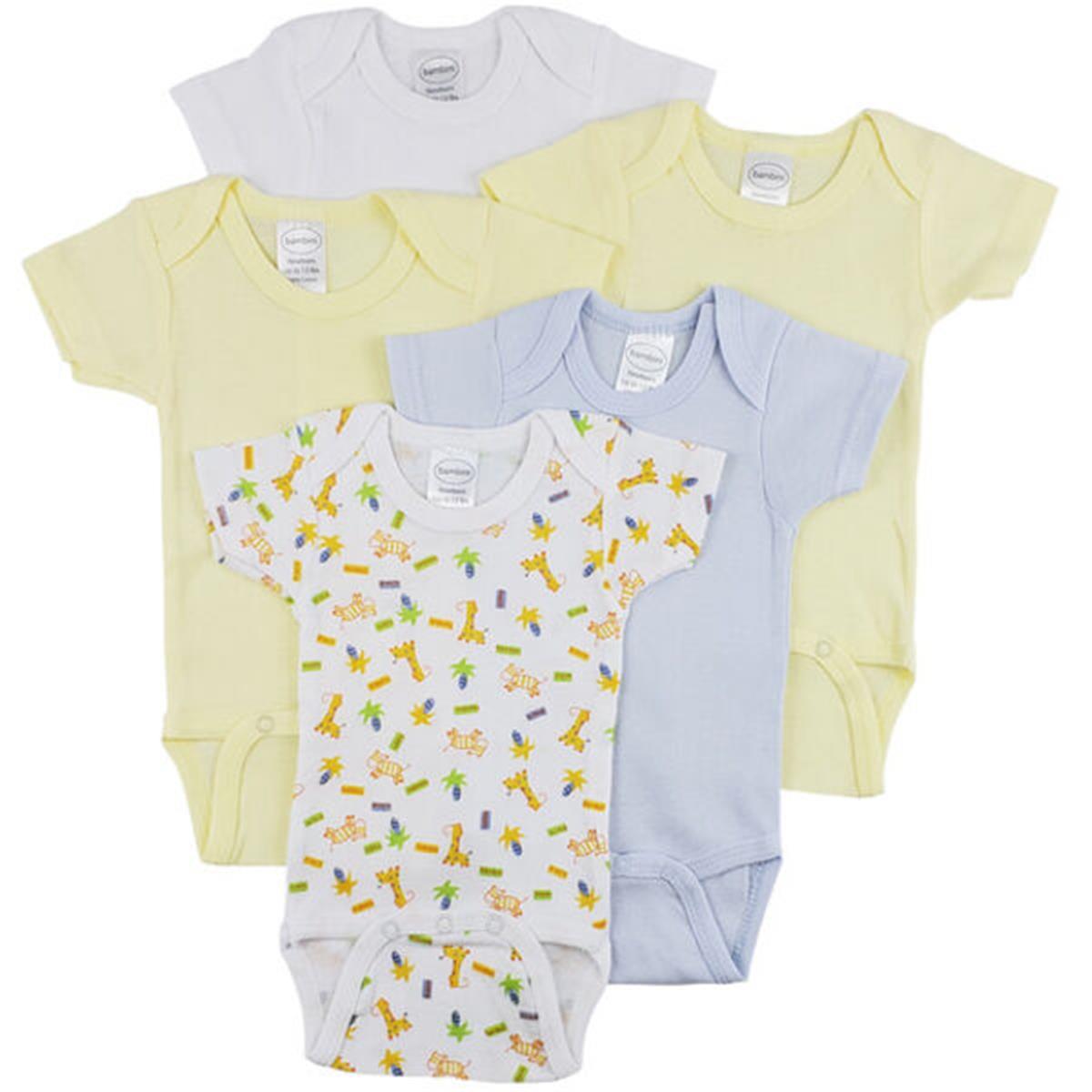 CS-0305NB Short Sleeve One Piece, White & Yellow - Newborn