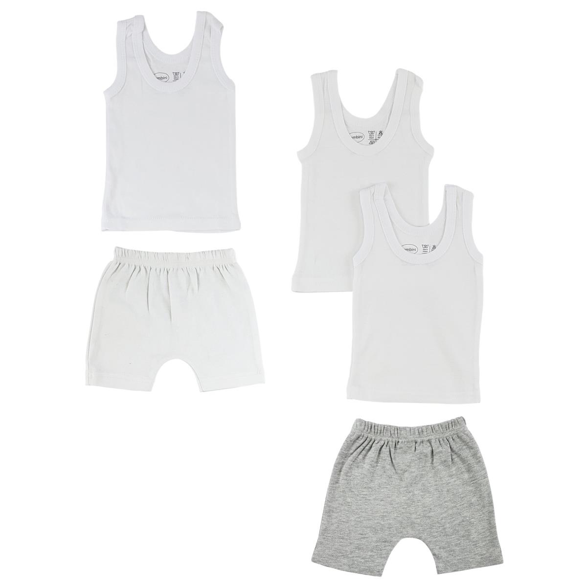 CS-0330NB Infant Tank Tops & Shorts, White & Grey - Newborn - 5 per Pack