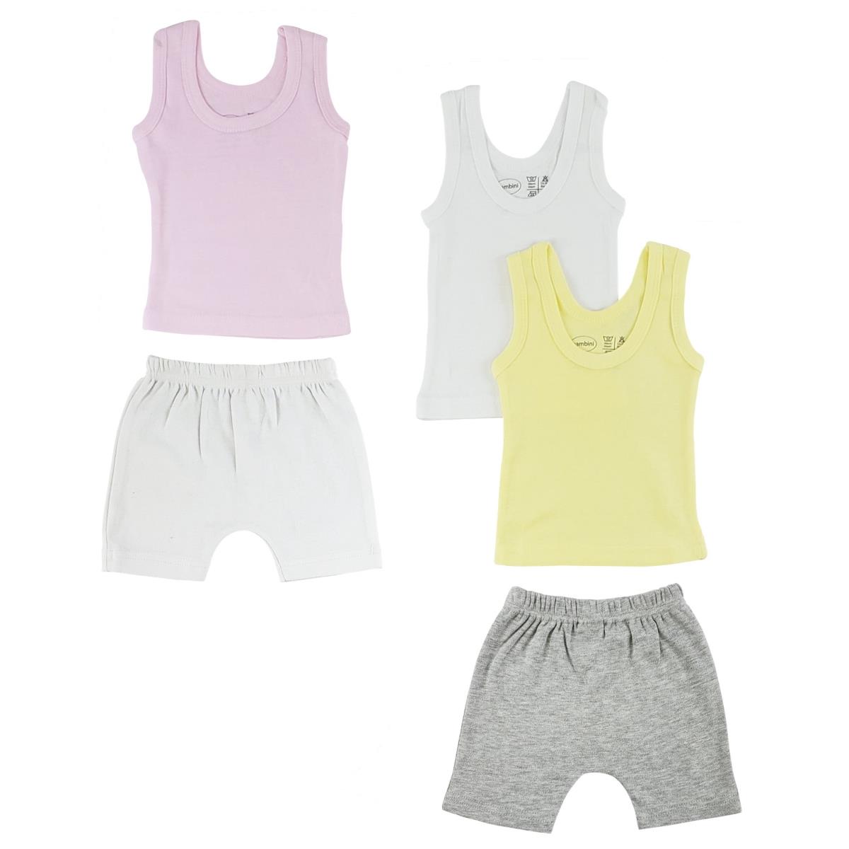 CS-0332M Girls Tank Tops & Shorts, White & Grey - Medium - 5 per Pack
