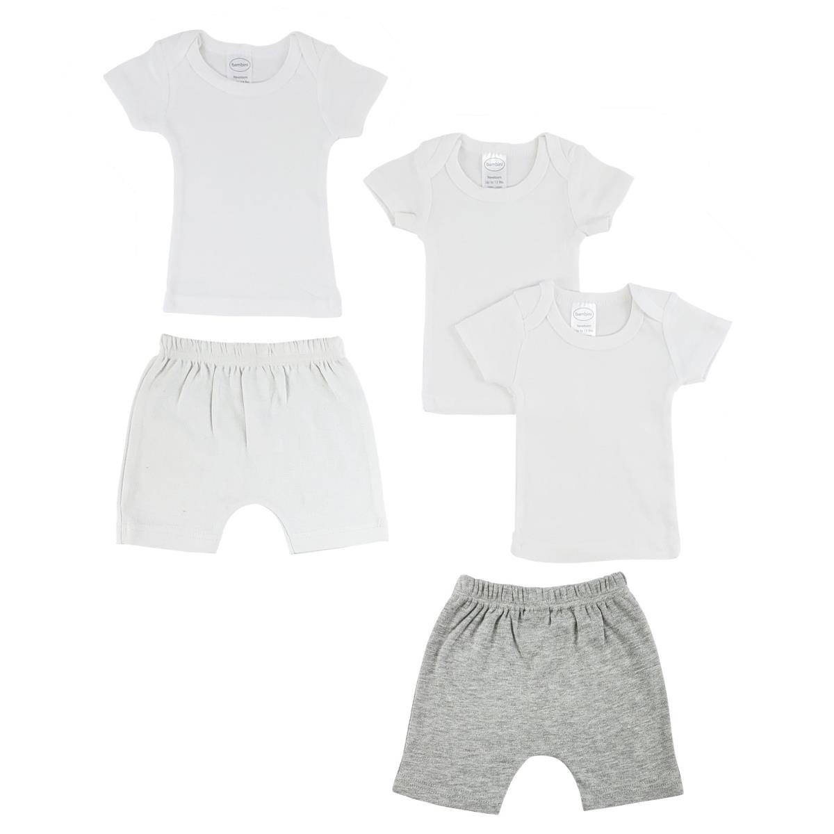 CS-0335S Infant T-Shirts & Shorts, White & Grey - Small - Pack of 5