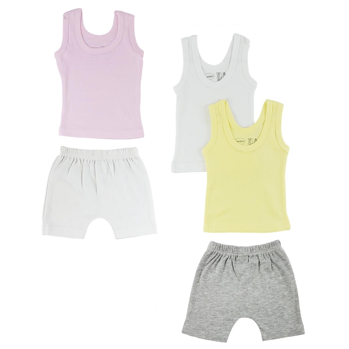 CS-0383M Girls Tank Tops & Pants, White & Grey - Medium - 5 per Pack