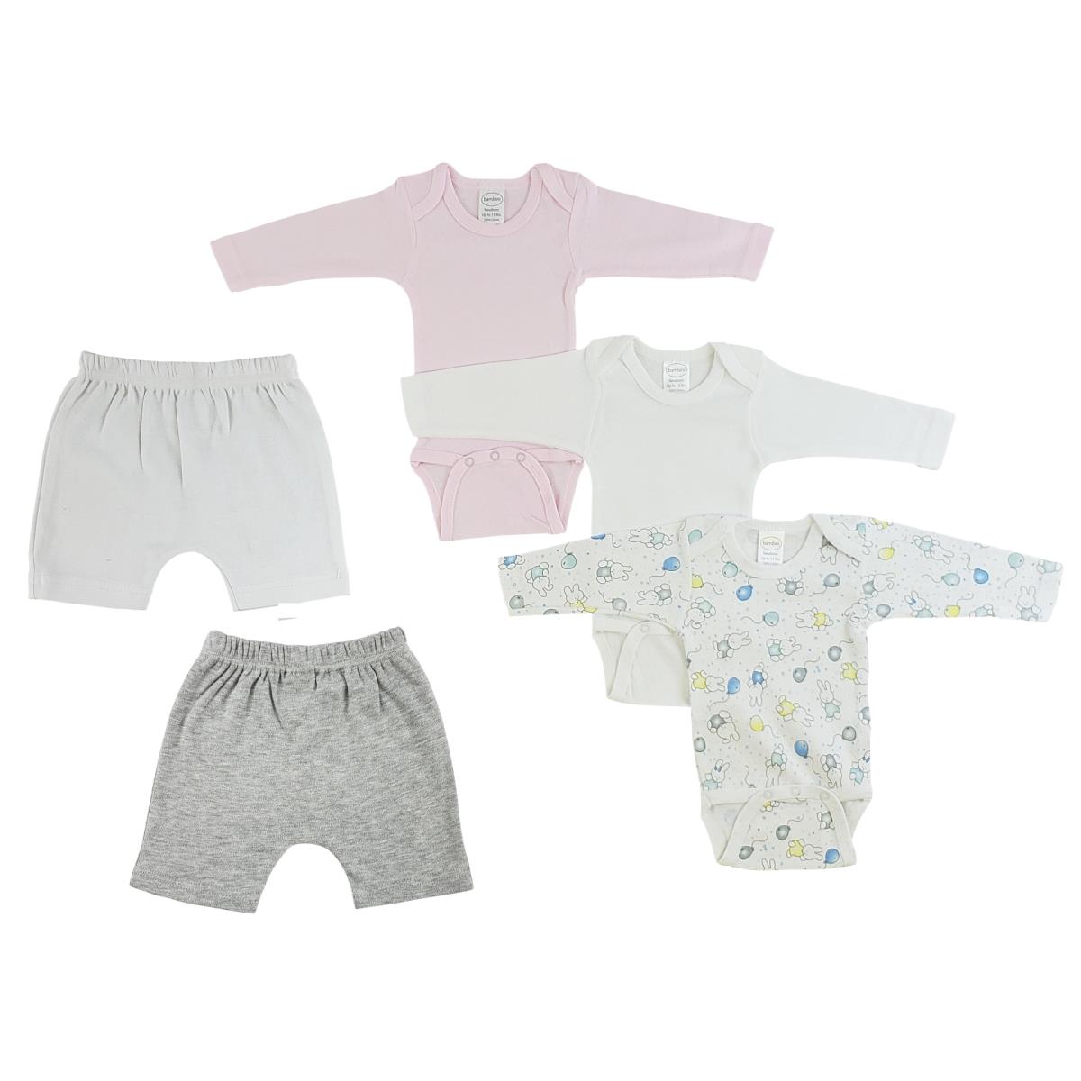 CS-0390S Infant Girls Long Sleeve One Piece & Pants, White & Grey - Small - 5 per Pack