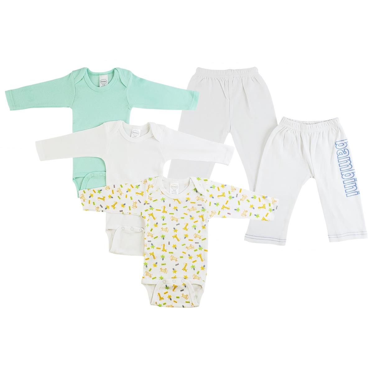CS-0438NB Infant Boys Long Sleeve One Piece & Track Sweat Pants, White & Blue - Newborn - 5 per Pack