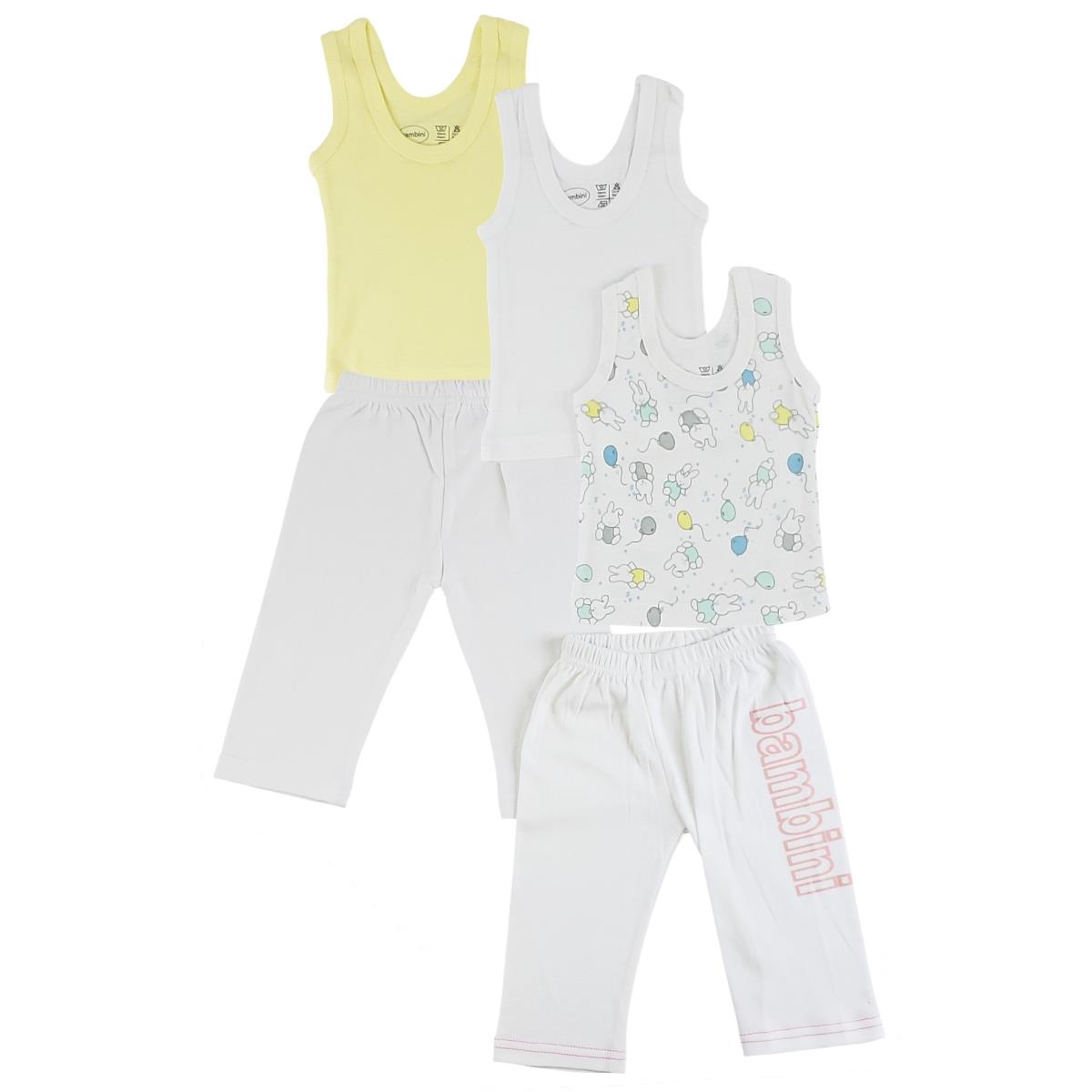 CS-0448M Girls Tank Tops & Track Sweat Pants, White & Pink - Medium - 5 per Pack