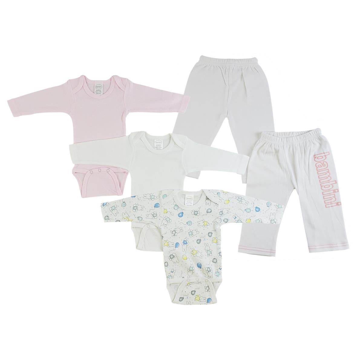 CS-0451NB Infant Girls Long Sleeve One Piece & Track Sweat Pants, White & Pink - Newborn - 5 per Pack