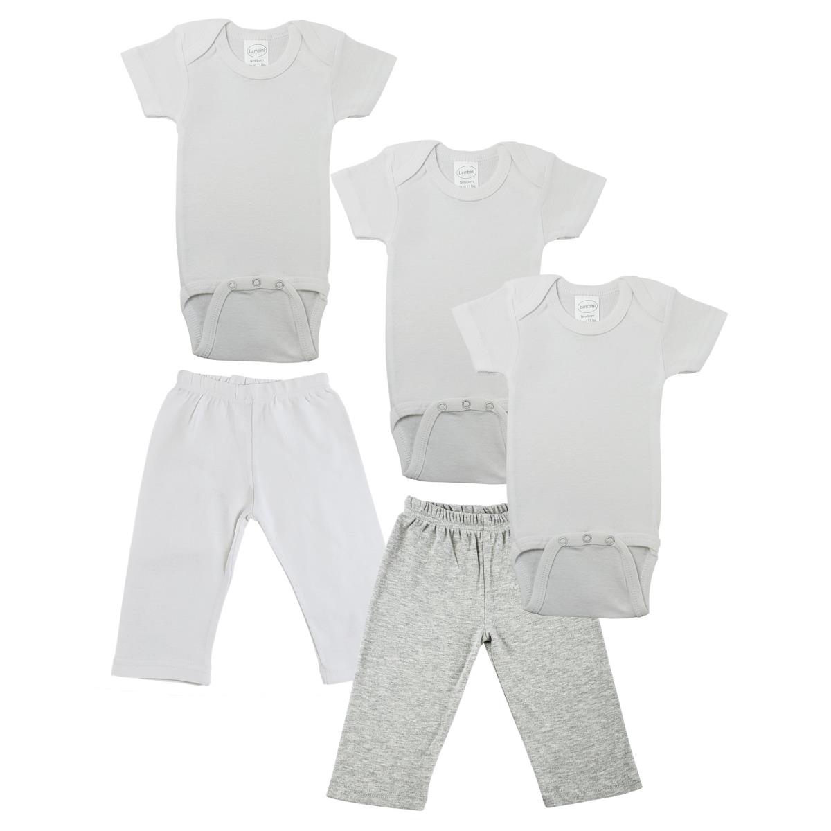 CS-0452NB Infant Onezies & Track Sweat Pants, Grey & White - Newborn