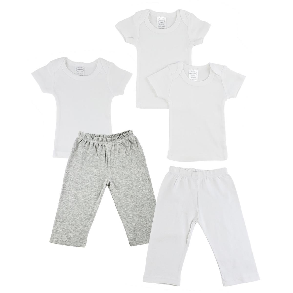 CS-0463NB Infant T-shirts & Track Sweat Pants, Grey & White - Newborn - Pack of 5