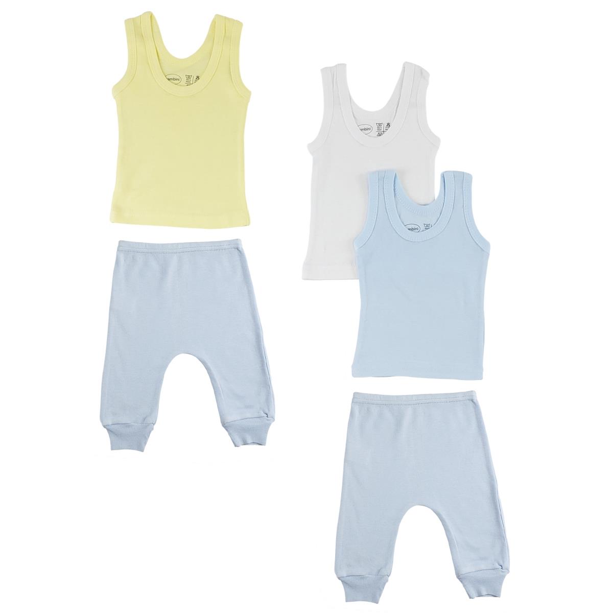 CS-0491NB Boys Tank Tops & Joggers, Blue & Blue - Newborn - 5 per Pack