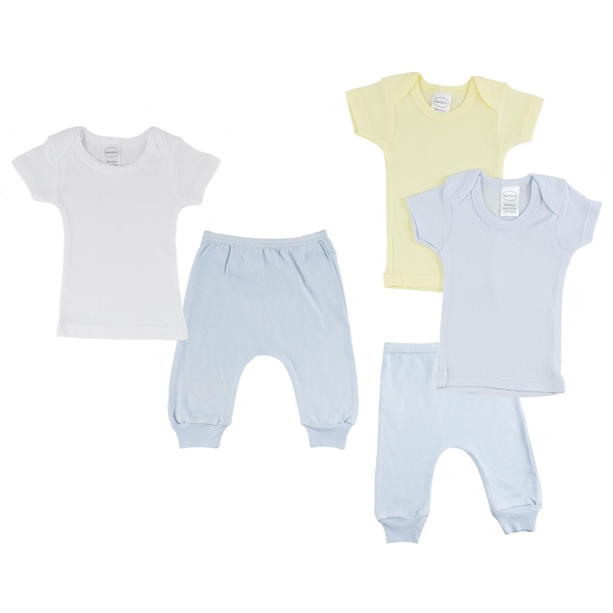 CS-0495NB Infant Boys T-Shirts & Joggers, Blue & Blue - Newborn - Pack of 5