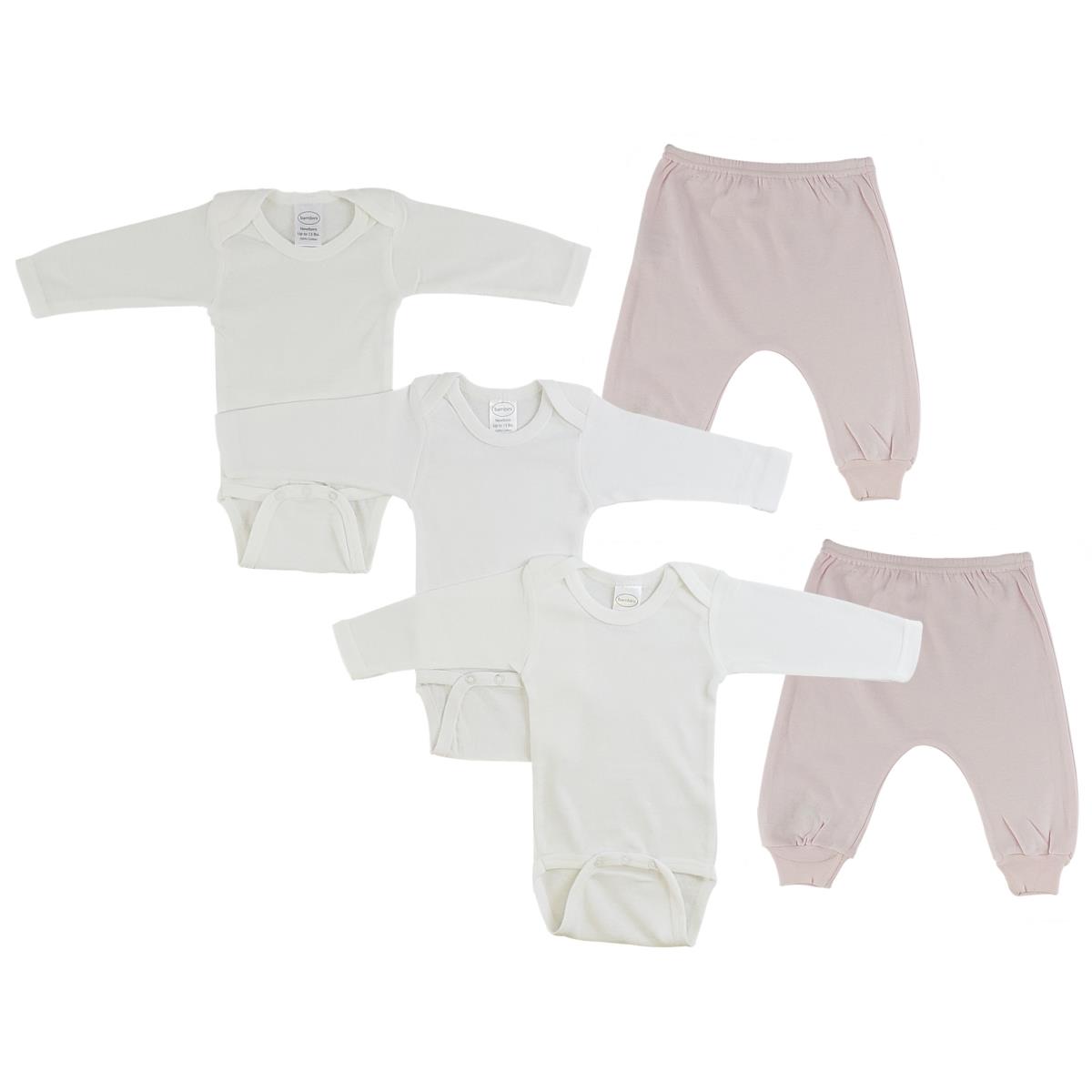 CS-0503M Infant Long Sleeve One Piece & Joggers, Pink & Pink - Medium