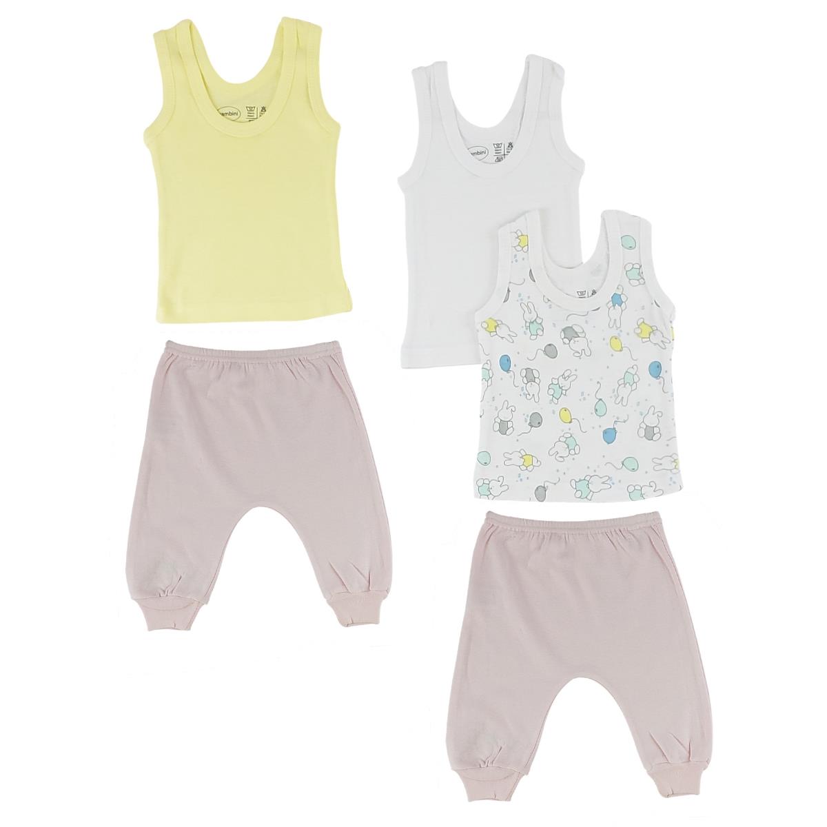 CS-0507M Girls Tank Tops & Joggers, Pink & Pink - Medium - 5 per Pack