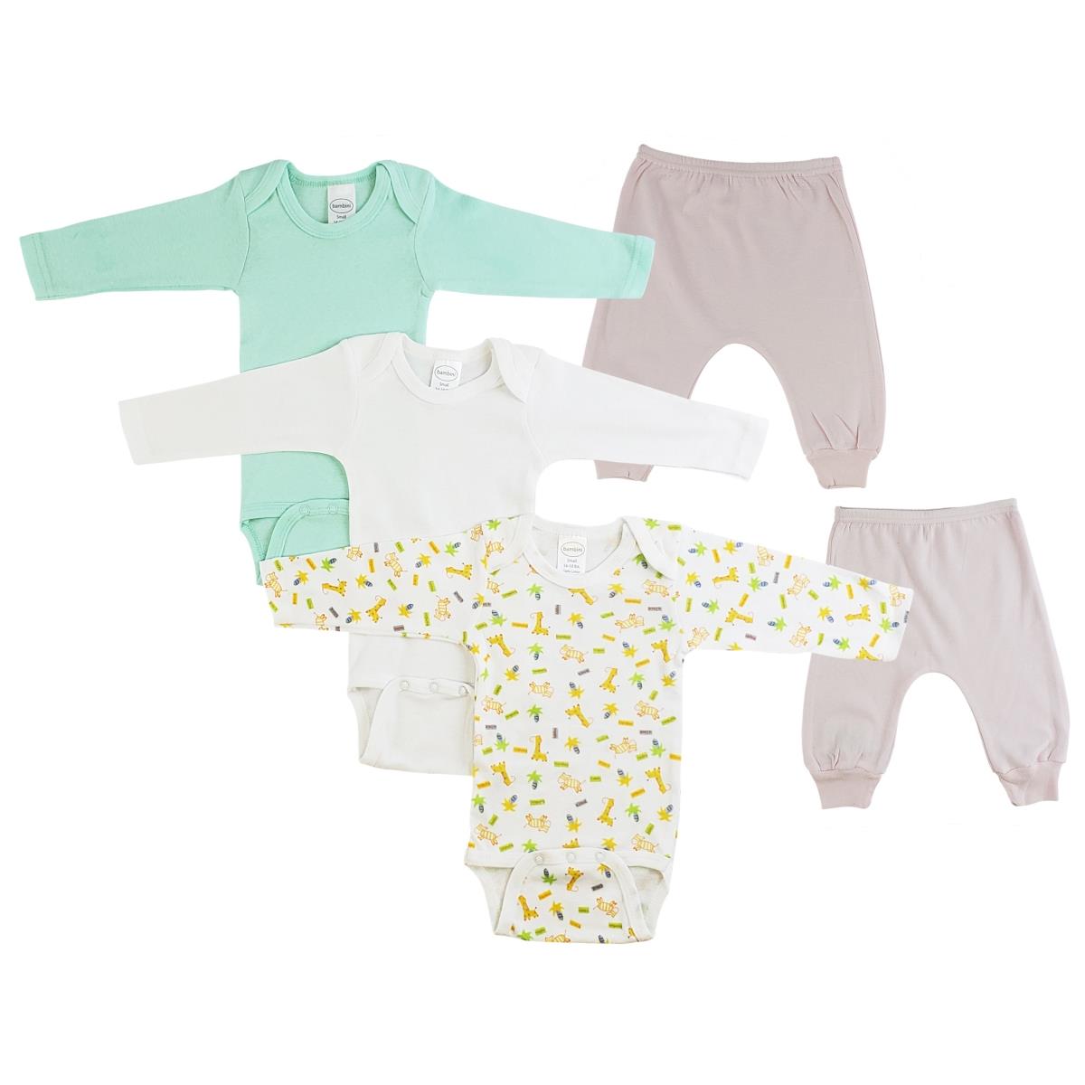 CS-0509NB Infant Girls Long Sleeve Onezies & Joggers, Pink & Pink - Newborn - 5 per Pack