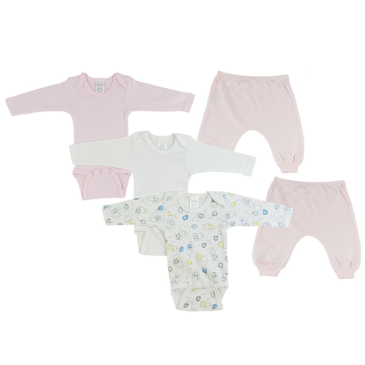 CS-0510M Infant Girls Long Sleeve One Piece & Joggers, Pink & Pink - Medium - 5 per Pack