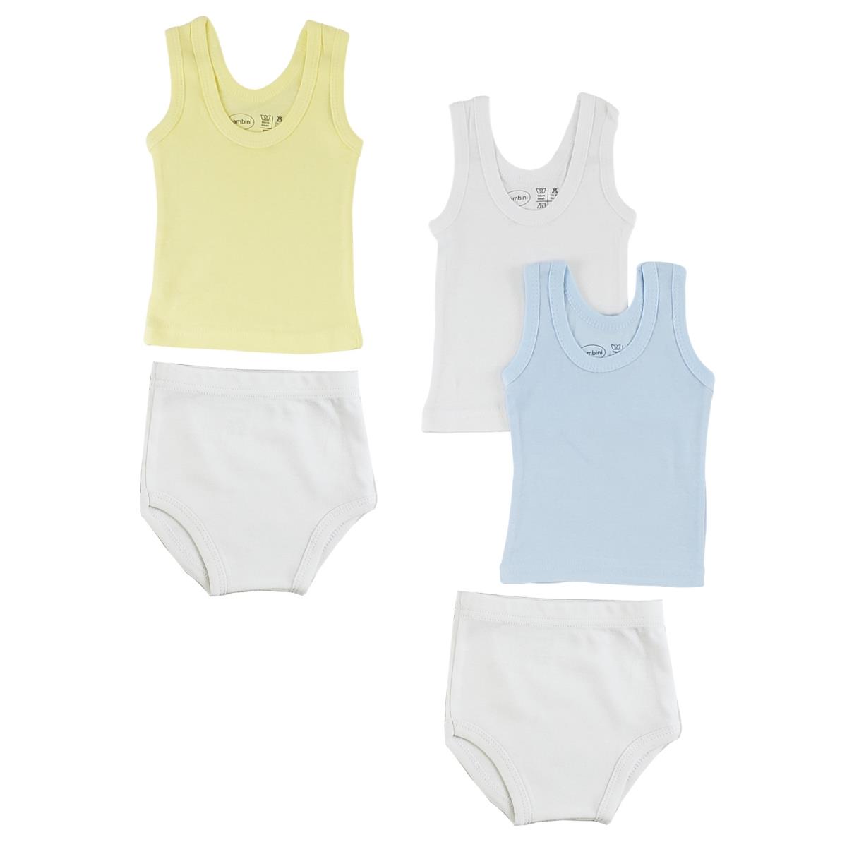 Picture of Bambini CS-0528NB Boys Tank Tops & Training Pants&#44; White & Blue - Newborn - 5 per Pack