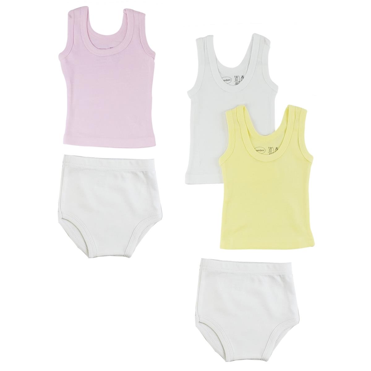 Picture of Bambini CS-0529NB Girls Tank Tops & Training Pants&#44; White & Pink - Newborn - 5 per Pack