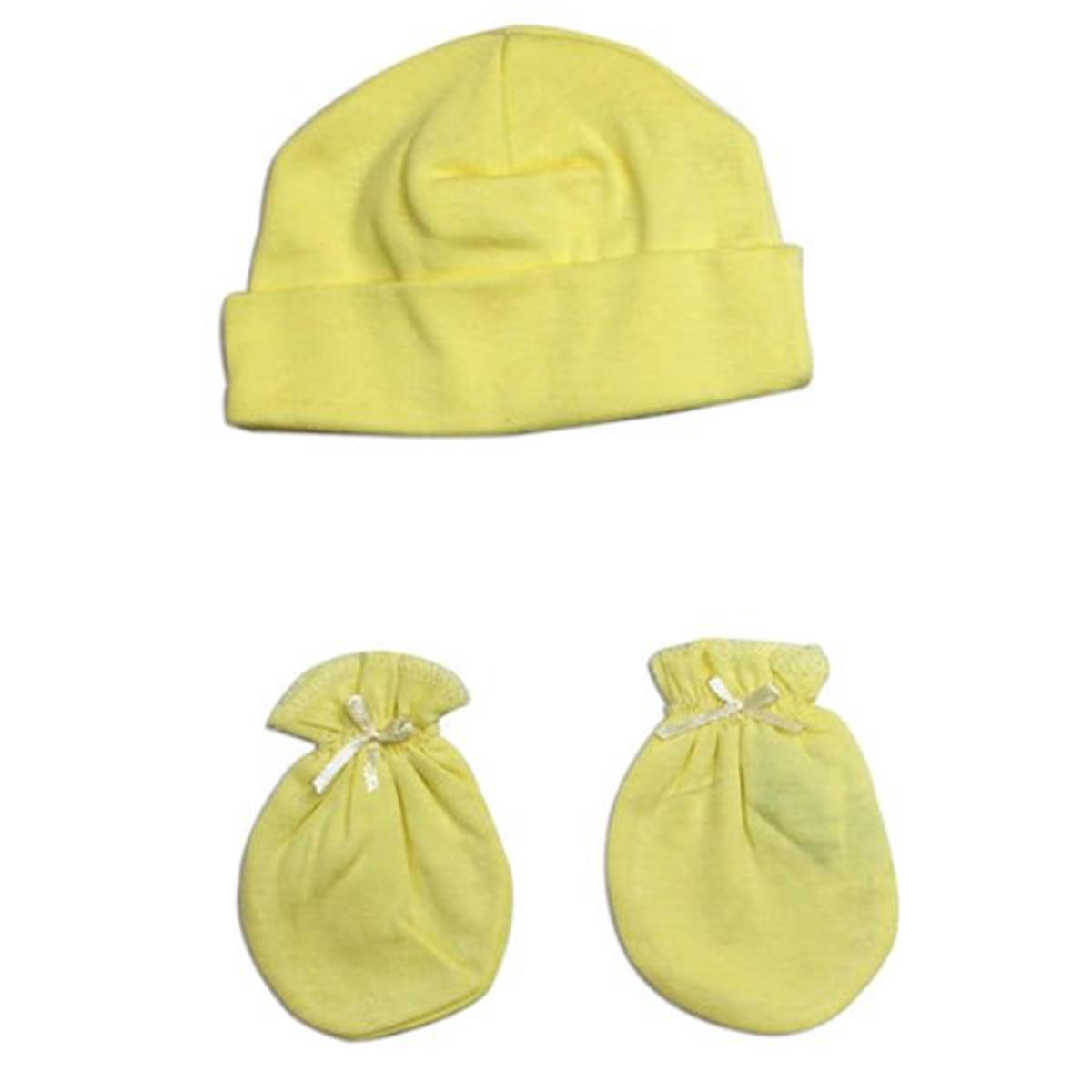 Picture of Bambini LS-0053 Neutral Baby Cap & Mittens Set&#44; Yellow - Newborn