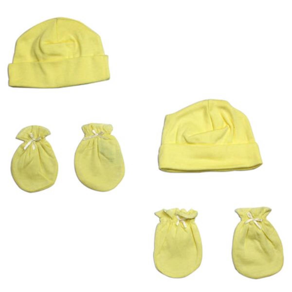 Picture of Bambini LS-0054 Neutral Baby Cap & Mittens Set&#44; Yellow - Newborn