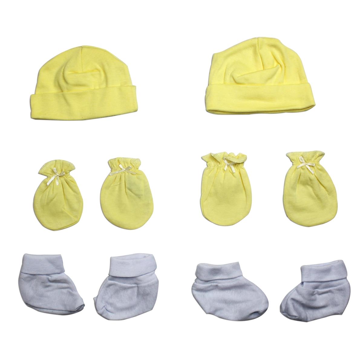 Picture of Bambini LS-0055 Neutral Cap&#44; Booties & Mittens Layette Set&#44; White & Yellow - Newborn