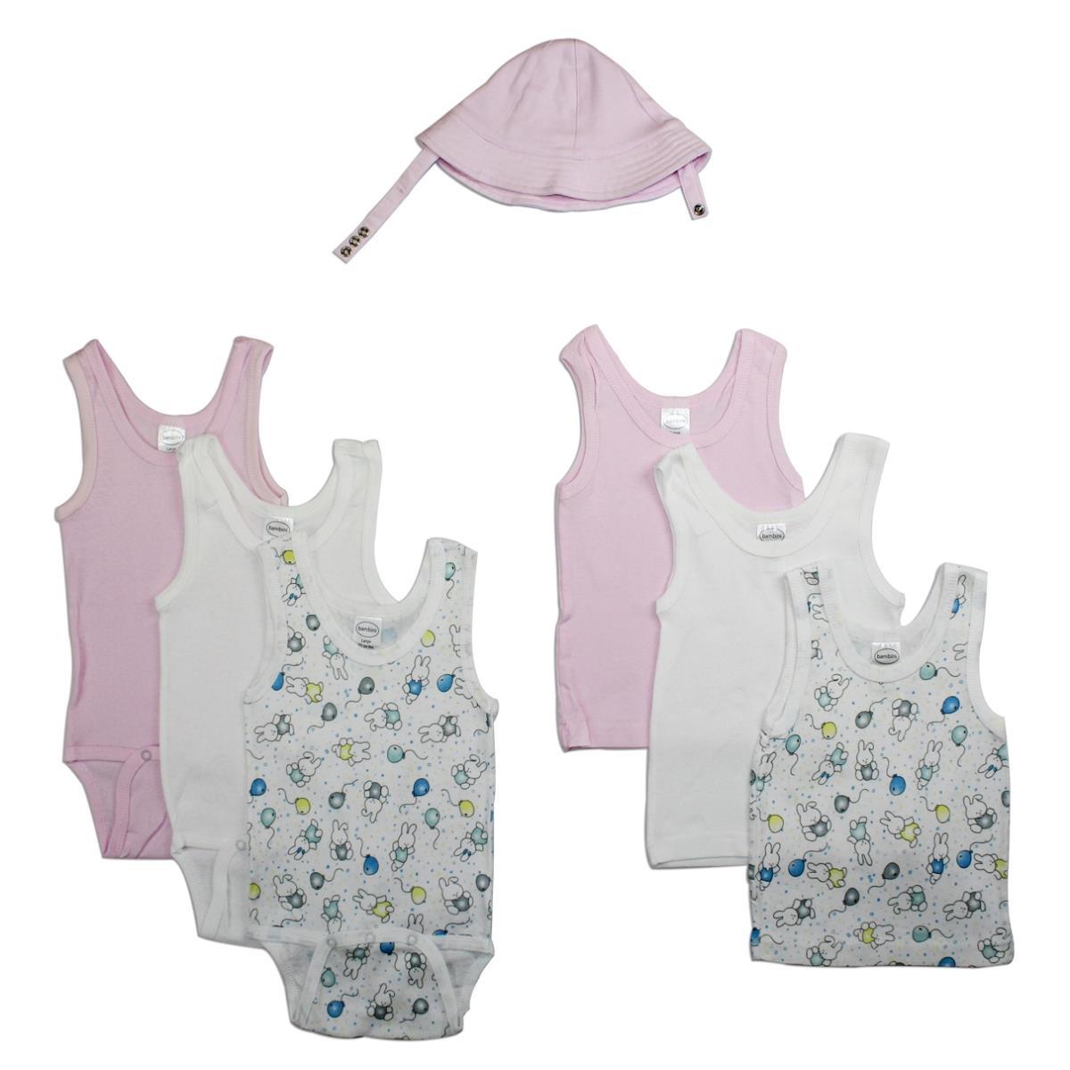 LS-0065L Girls Summer Layette Set, White & Pink - Large