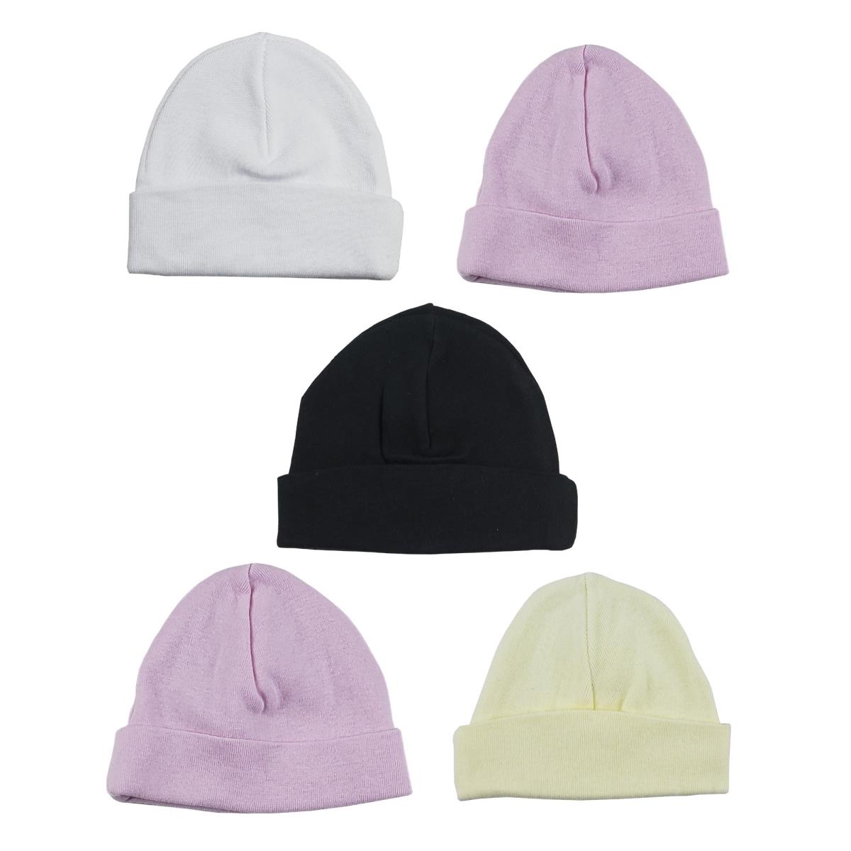Picture of Bambini LS-0302 Girls Baby Cap - Pink&#44; White&#44; Black & Yellow - One Size - 5 per Pack