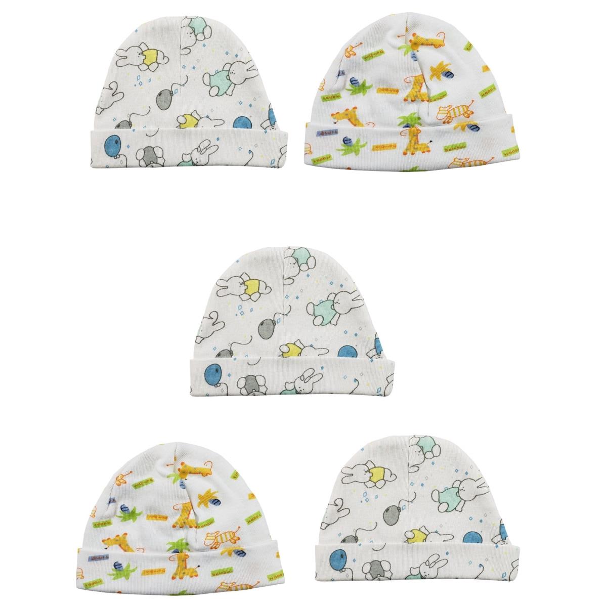 Picture of Bambini LS-0304 Beanie Baby Caps&#44; White Prints - One Size - 5 per Pack