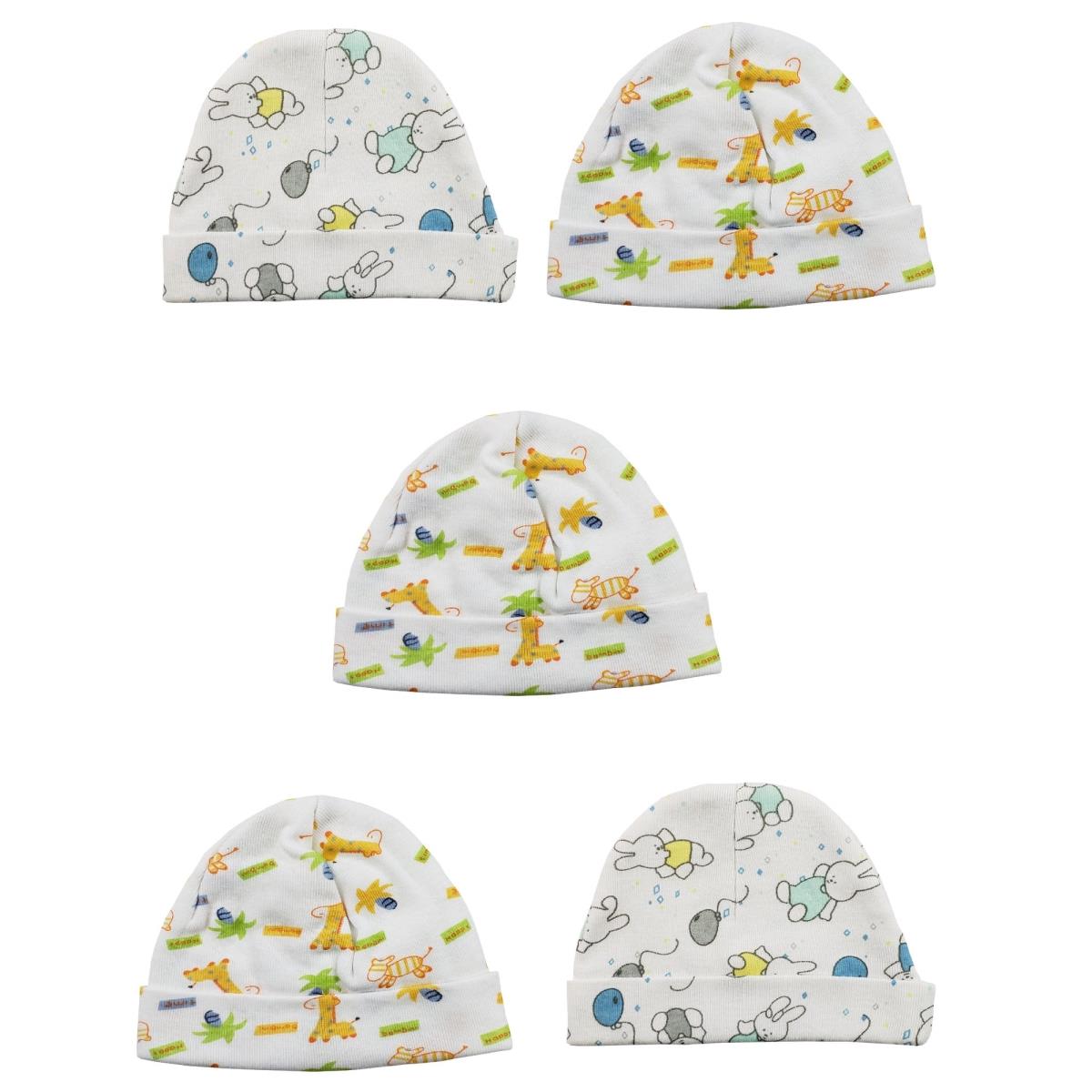Picture of Bambini LS-0305 Beanie Baby Caps&#44; White Prints - One Size - 5 per Pack