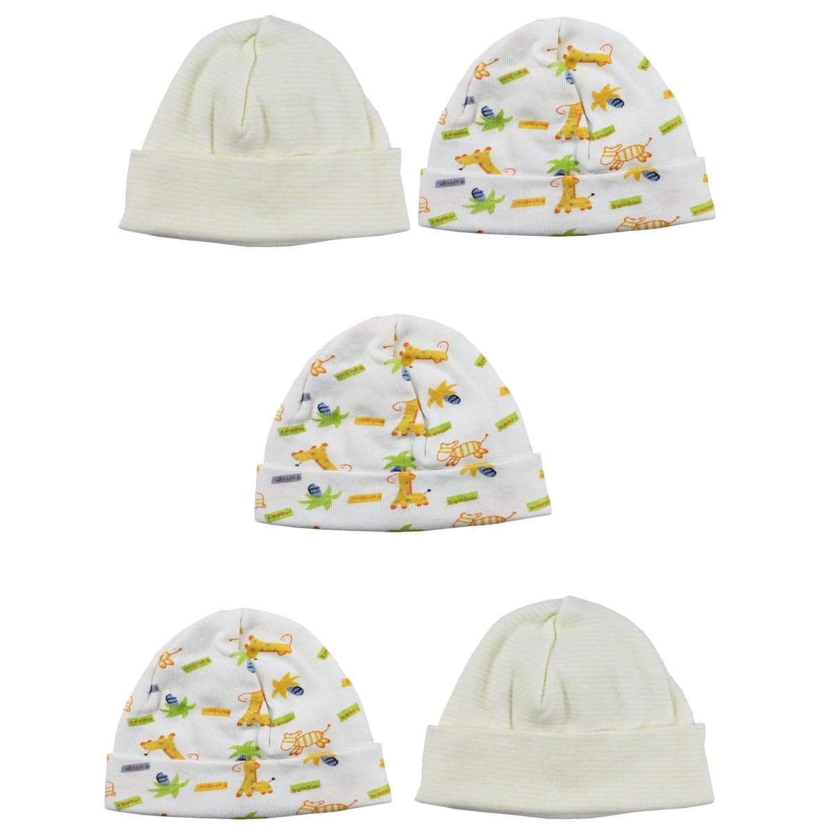 Picture of Bambini LS-0306 Beanie Baby Caps&#44; Yellow & Prints - One Size - 5 per Pack