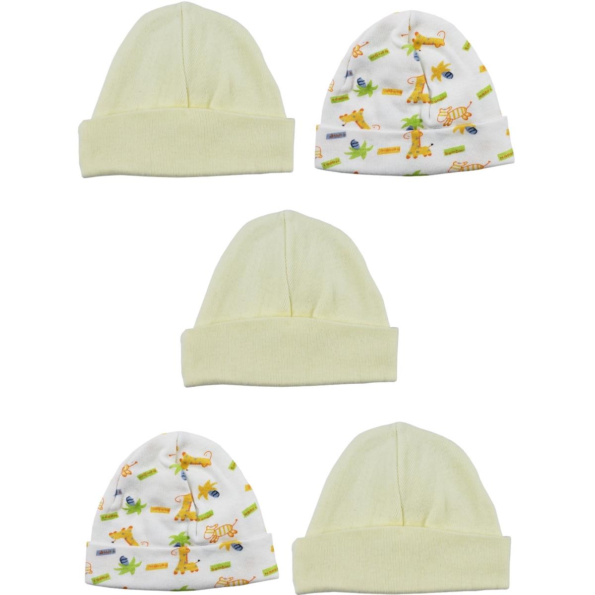 Picture of Bambini LS-0307 Beanie Baby Caps&#44; Yellow & Prints - One Size - 5 per Pack