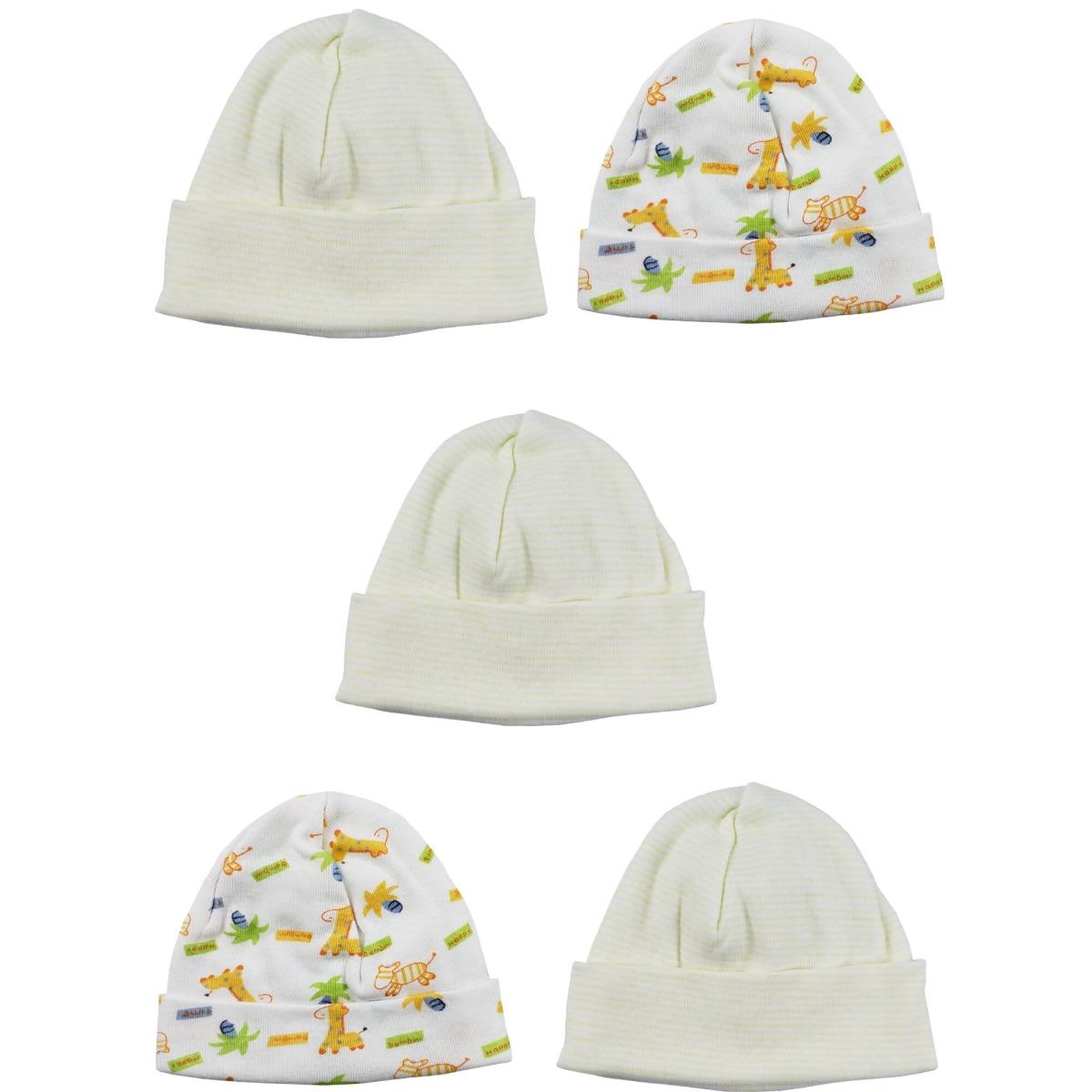 Picture of Bambini LS-0308 Beanie Baby Caps&#44; White & Prints - One Size - 5 per Pack