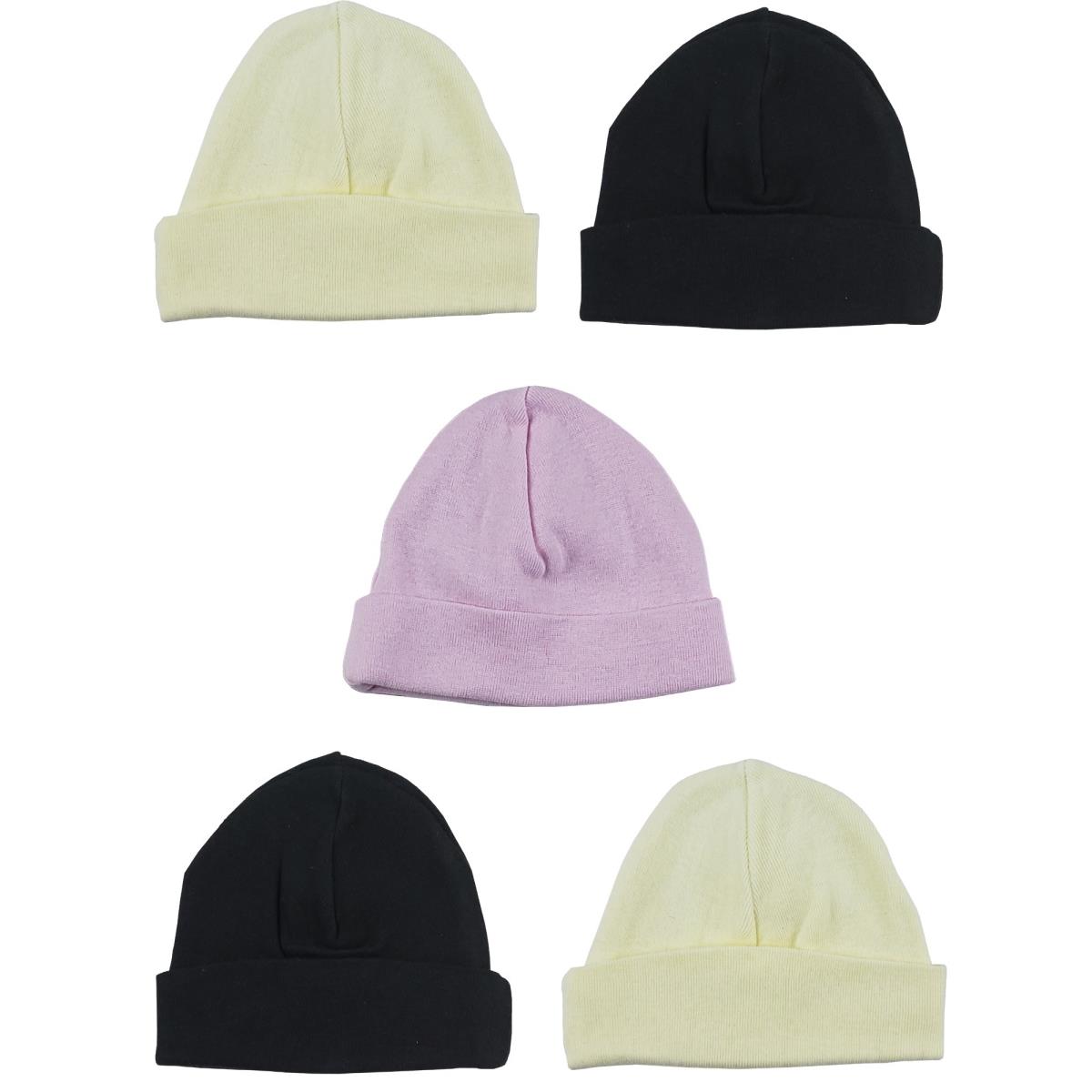 Picture of Bambini LS-0315 Girls Baby Cap - Pink&#44; Black & Yellow - One Size - 5 per Pack