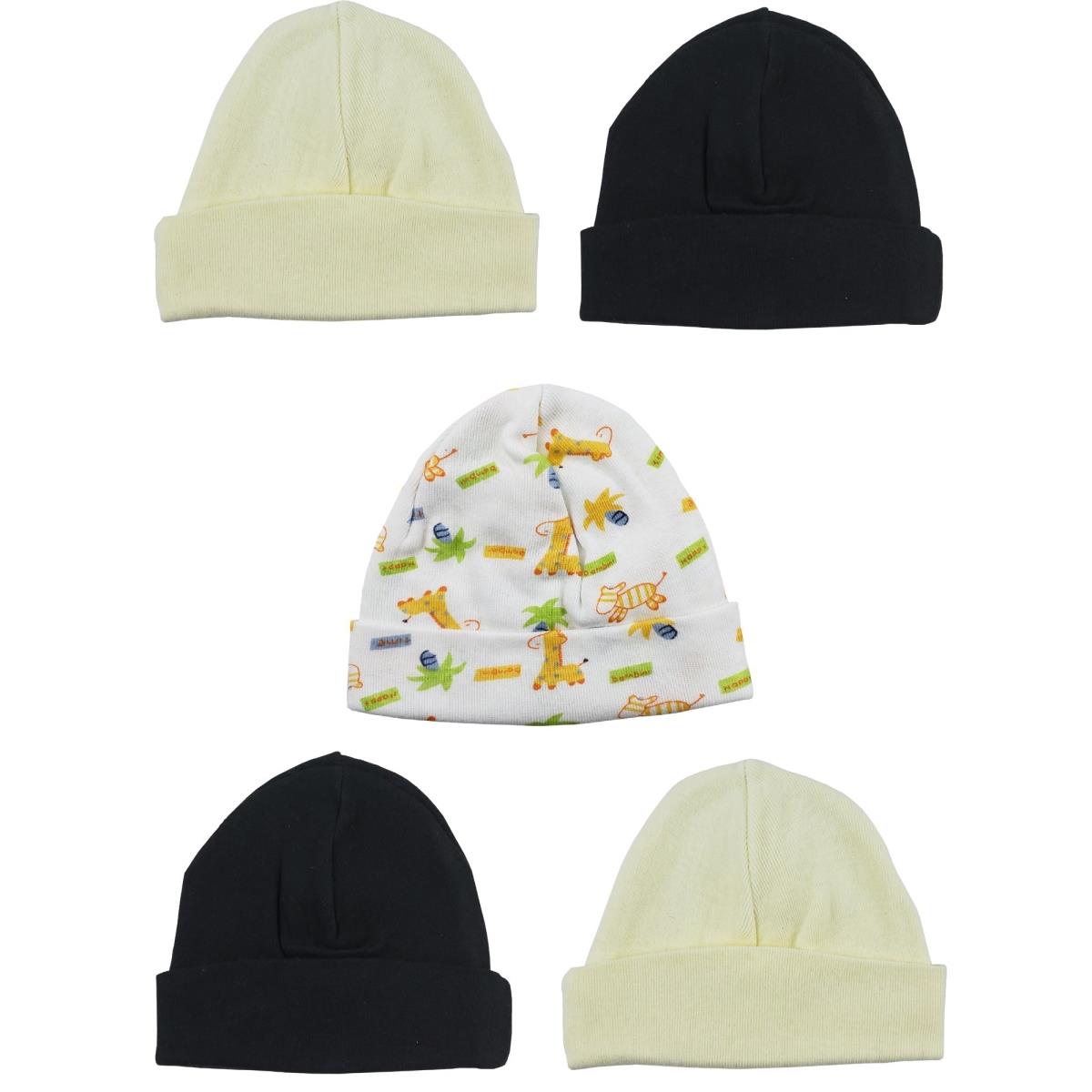 Picture of Bambini LS-0317 Beanie Baby Caps - White&#44; Black & Yellow - One Size - 5 per Pack