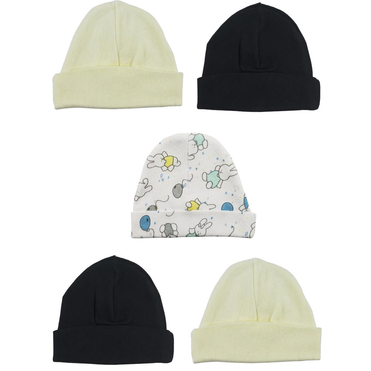Picture of Bambini LS-0318 Beanie Baby Caps - White&#44; Black & Yellow - One Size - 5 per Pack