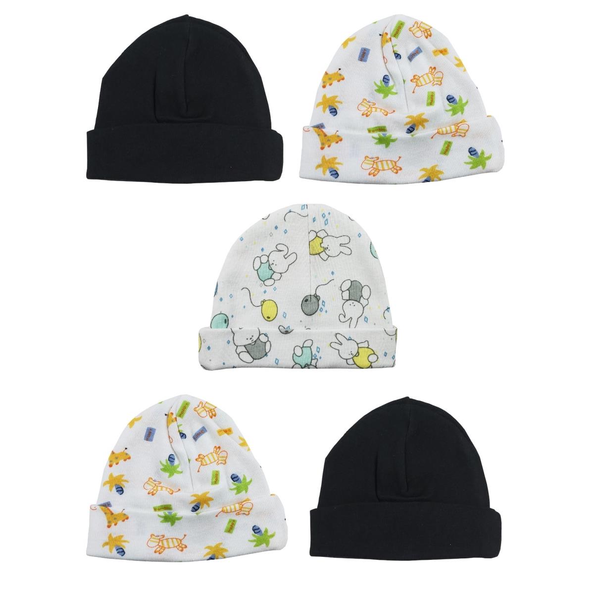 Picture of Bambini LS-0320 Beanie Baby Caps&#44; Black & Prints - One Size - 5 per Pack