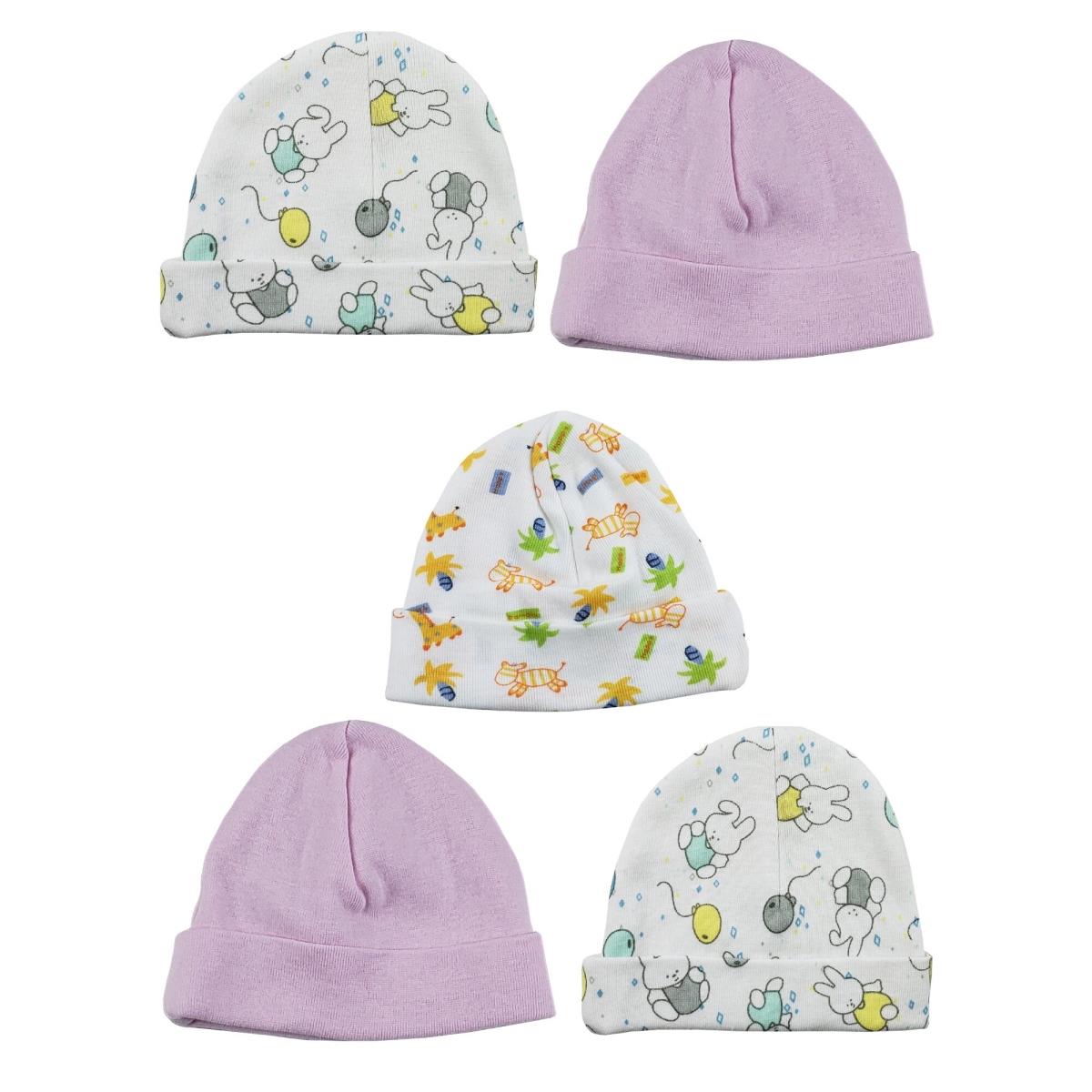 Picture of Bambini LS-0326 Girls Baby Cap - Black&#44; Prints & Pink - One Size - 5 per Pack