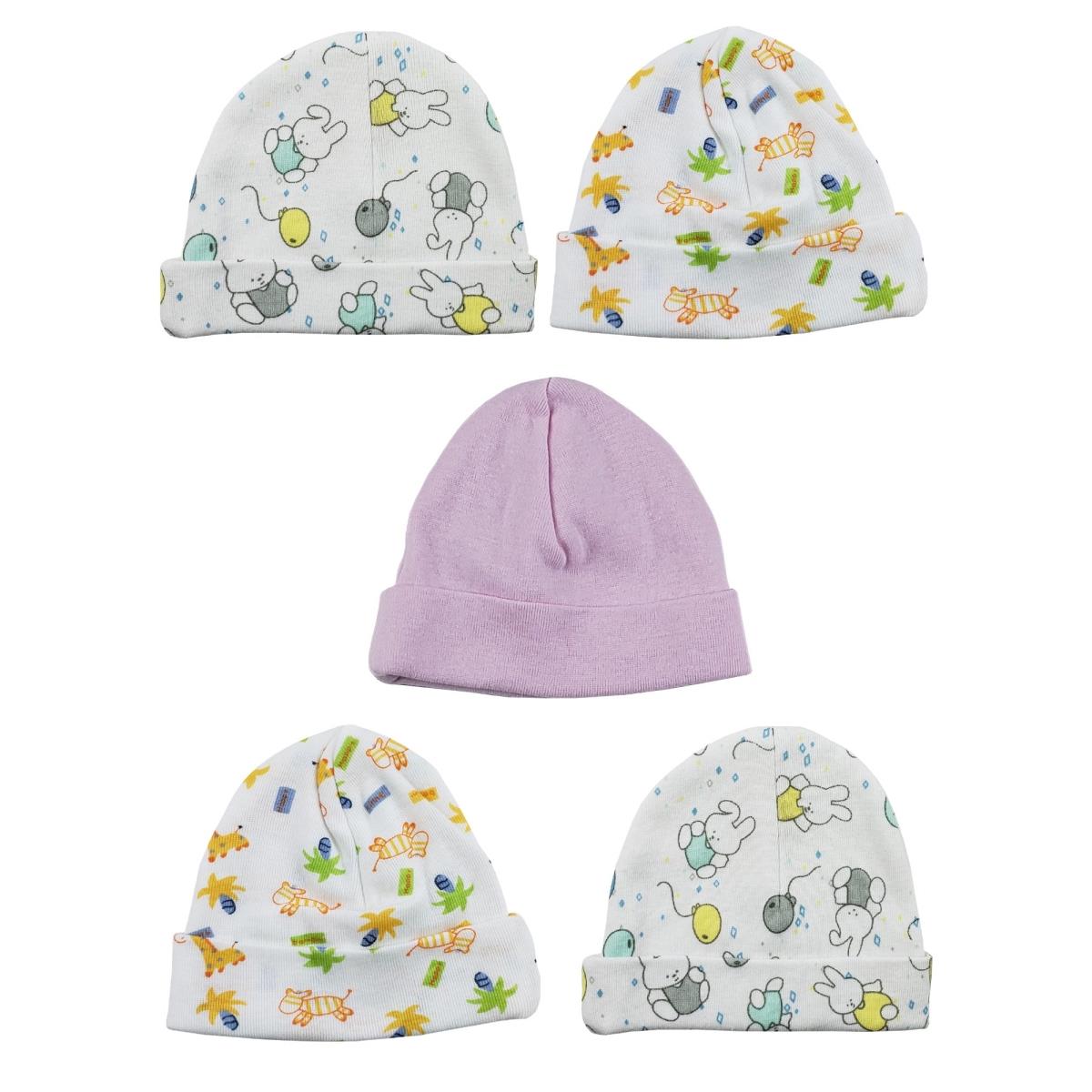 Picture of Bambini LS-0329 Girls Baby Cap&#44; Pink & Prints - One Size - 5 per Pack