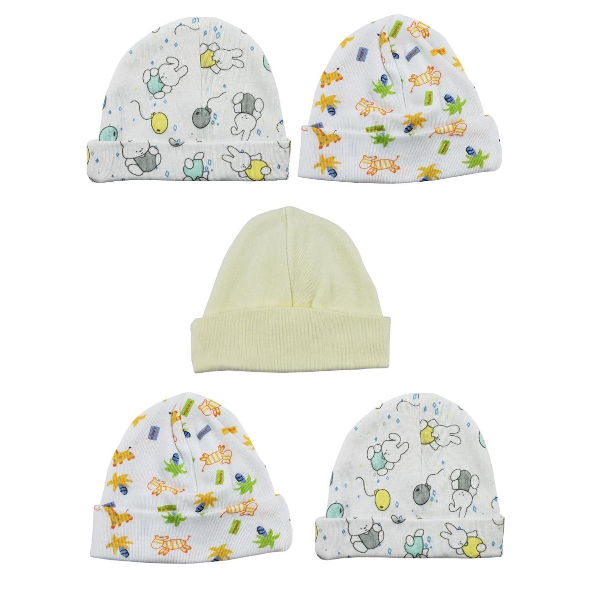 Picture of Bambini LS-0330 Beanie Baby Caps&#44; Yellow & Prints - One Size - 5 per Pack