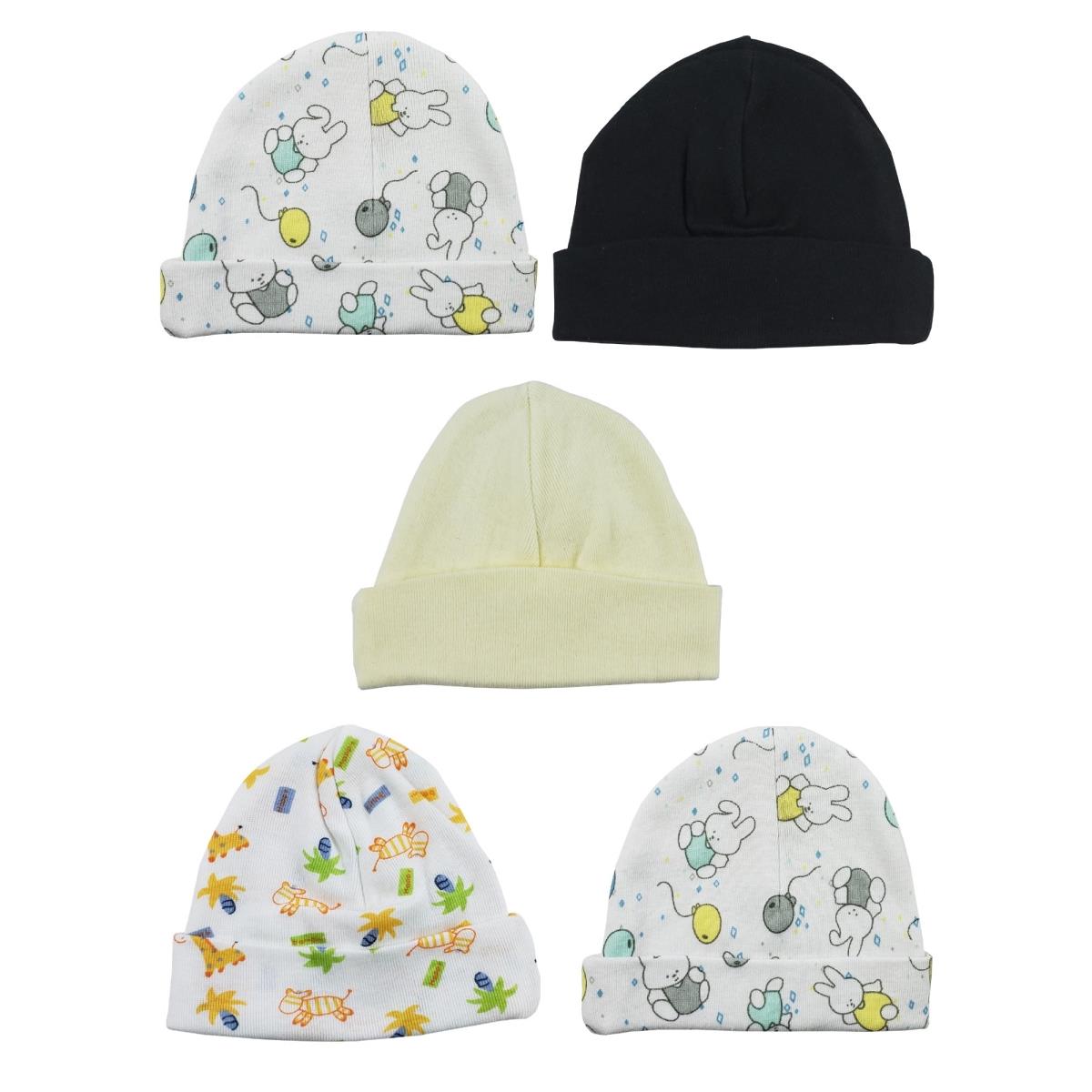 Picture of Bambini LS-0331 Beanie Baby Caps - White&#44; Black & Yellow - One Size - 5 per Pack