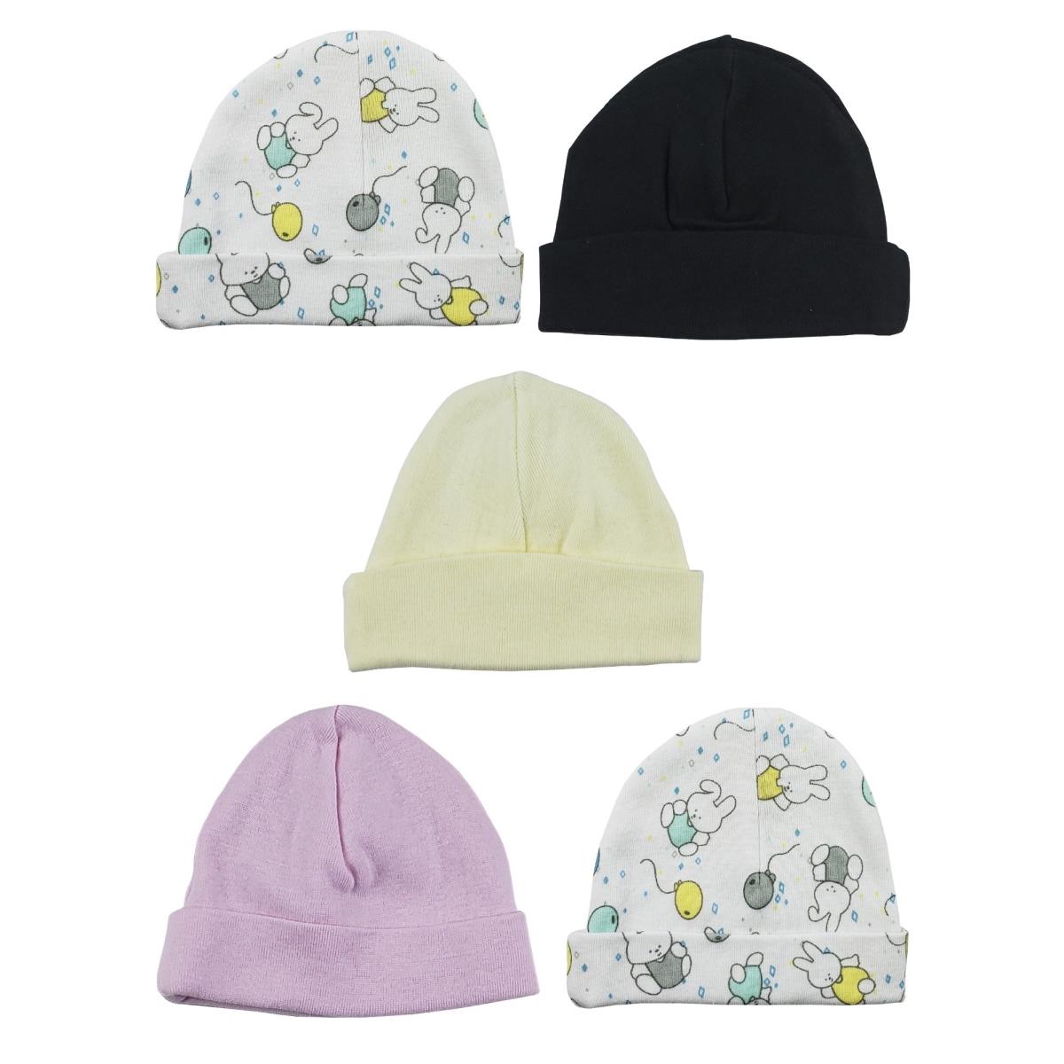 Picture of Bambini LS-0332 Girls Baby Cap - Pink&#44; White&#44; Black & Yellow - One Size - 5 per Pack
