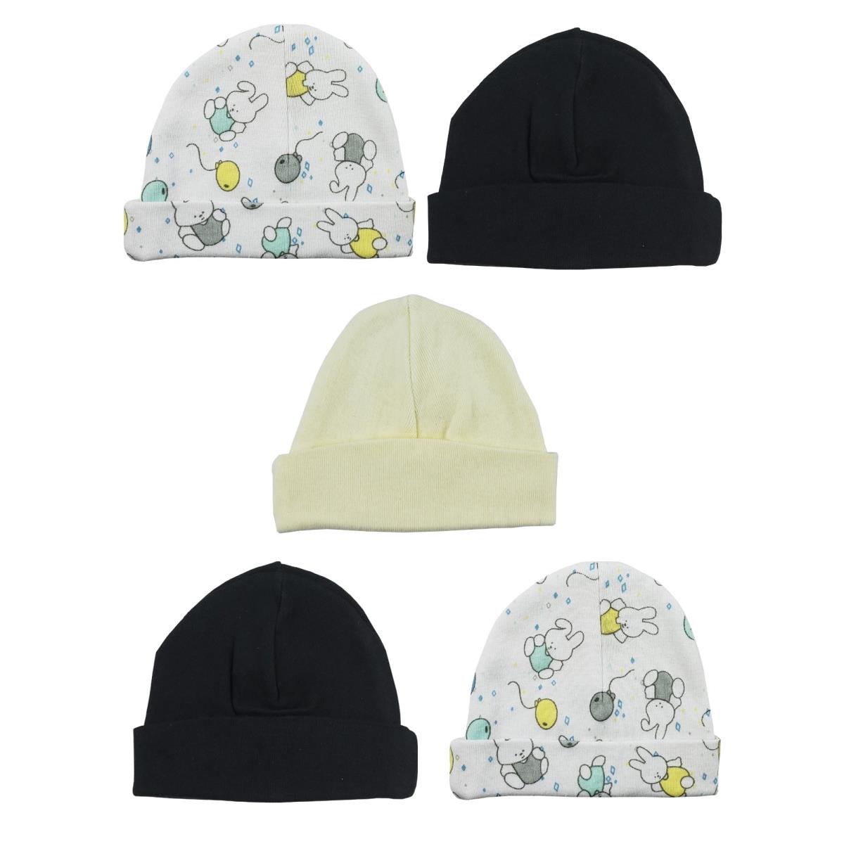 Picture of Bambini LS-0333 Beanie Baby Caps - Yellow&#44; Black & Print - One Size - 5 per Pack